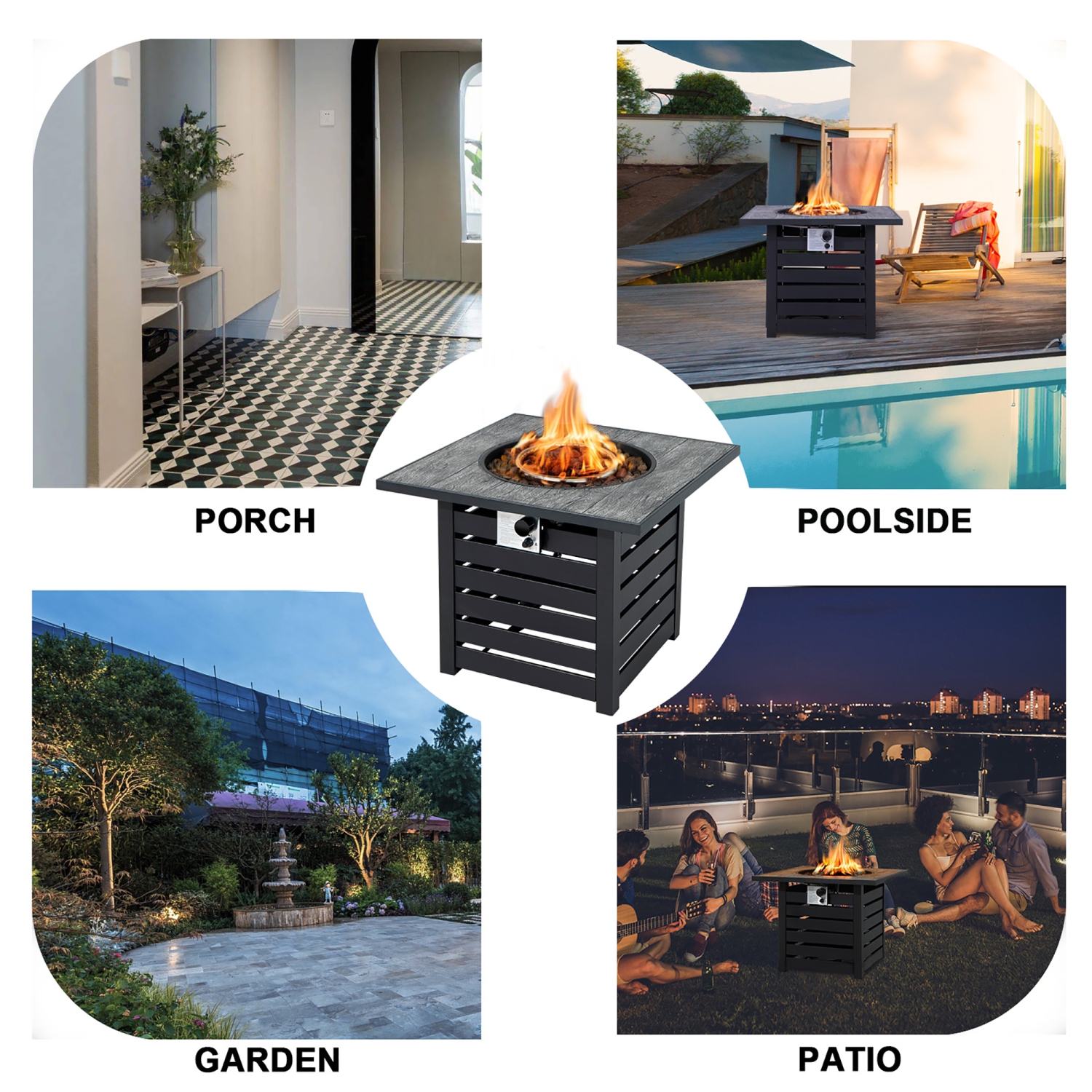 Costway 32" Square Propane Fire Pit Table for Patio w/Lava Rocks Rain Cover 50,000 BTU