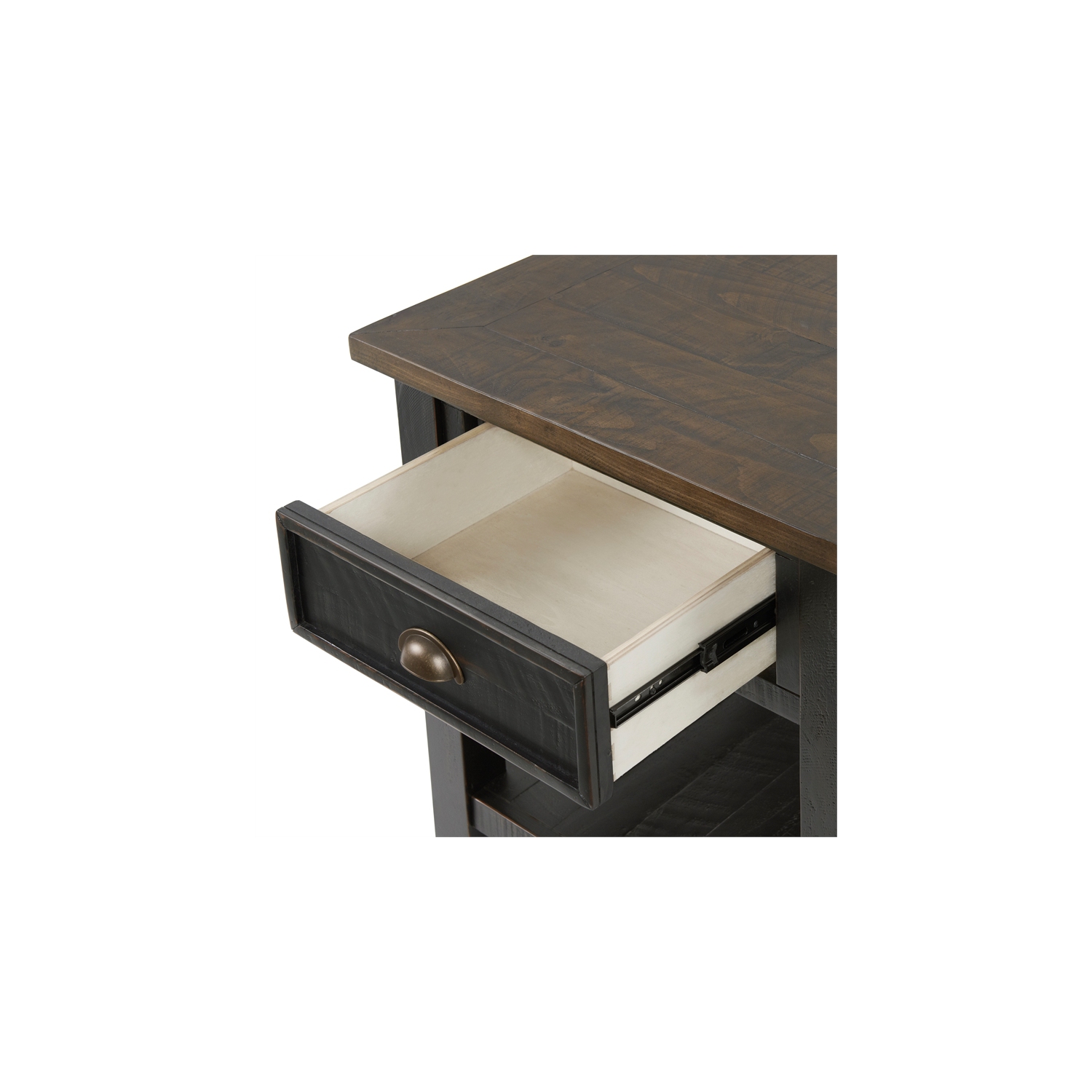 Table d’extrémité en bois massif à 1 tiroir Farmhouse de Bowery Hill, noir et brun