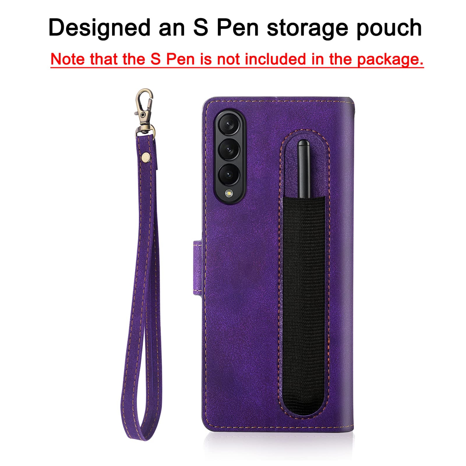 Antsturdy for Samsung Galaxy Z Fold 3 5G Wallet Case with S Pen Holder,PU Leather Folio Flip Protective Cover Slot Wrist Str