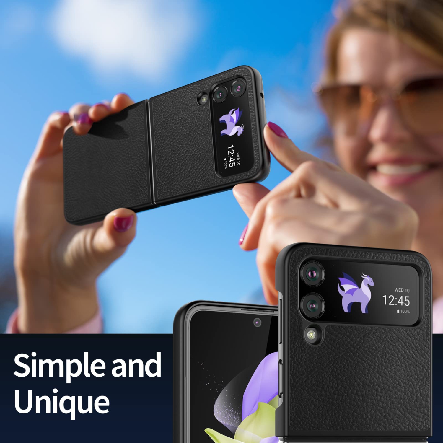 Redluckstar for Samsung Galaxy Z Flip 4 Case, Galaxy Z Flip 4 Leather Case Slim Thin Heat Dissipation, Anti-Fingerprint Non-