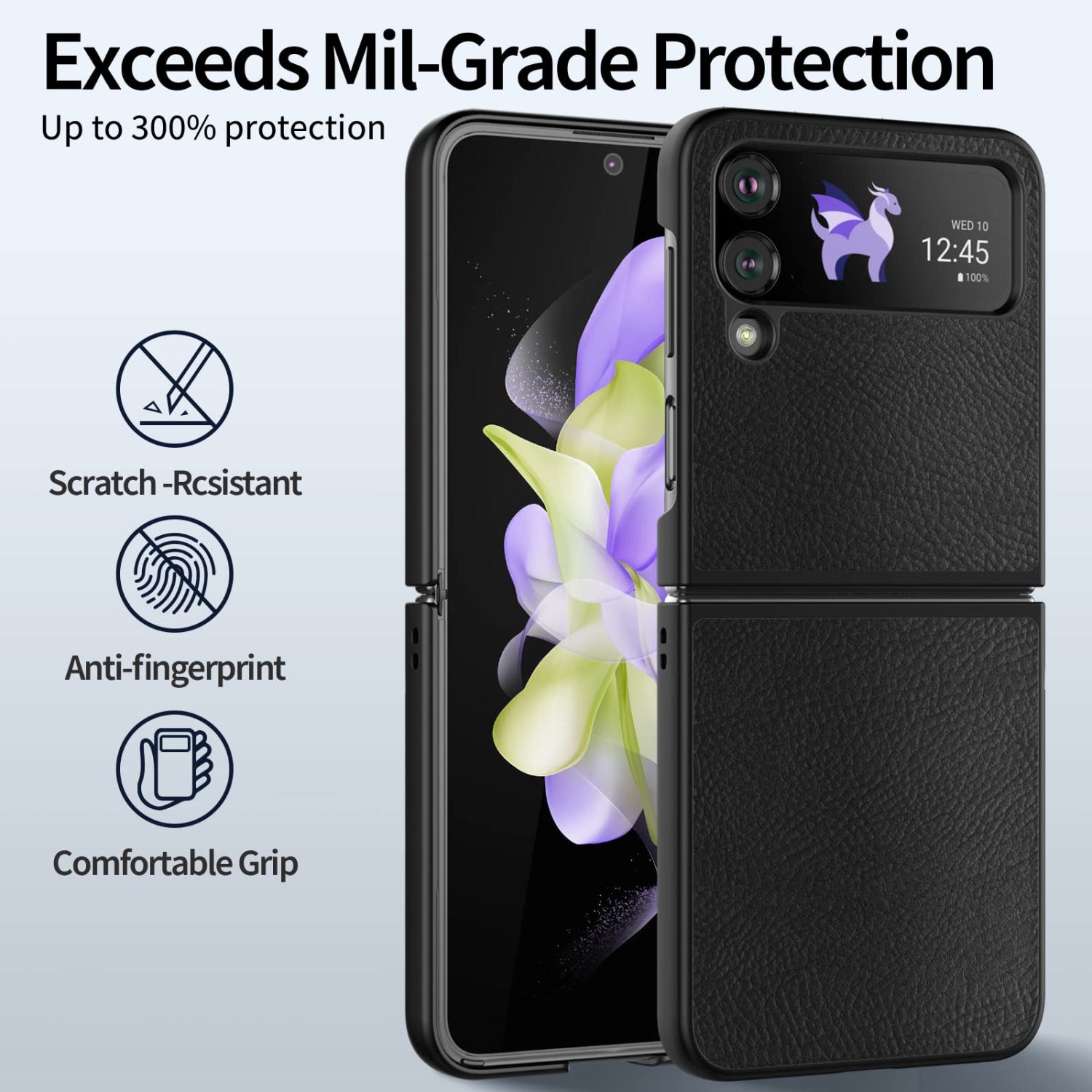 Redluckstar for Samsung Galaxy Z Flip 4 Case, Galaxy Z Flip 4 Leather Case Slim Thin Heat Dissipation, Anti-Fingerprint Non-