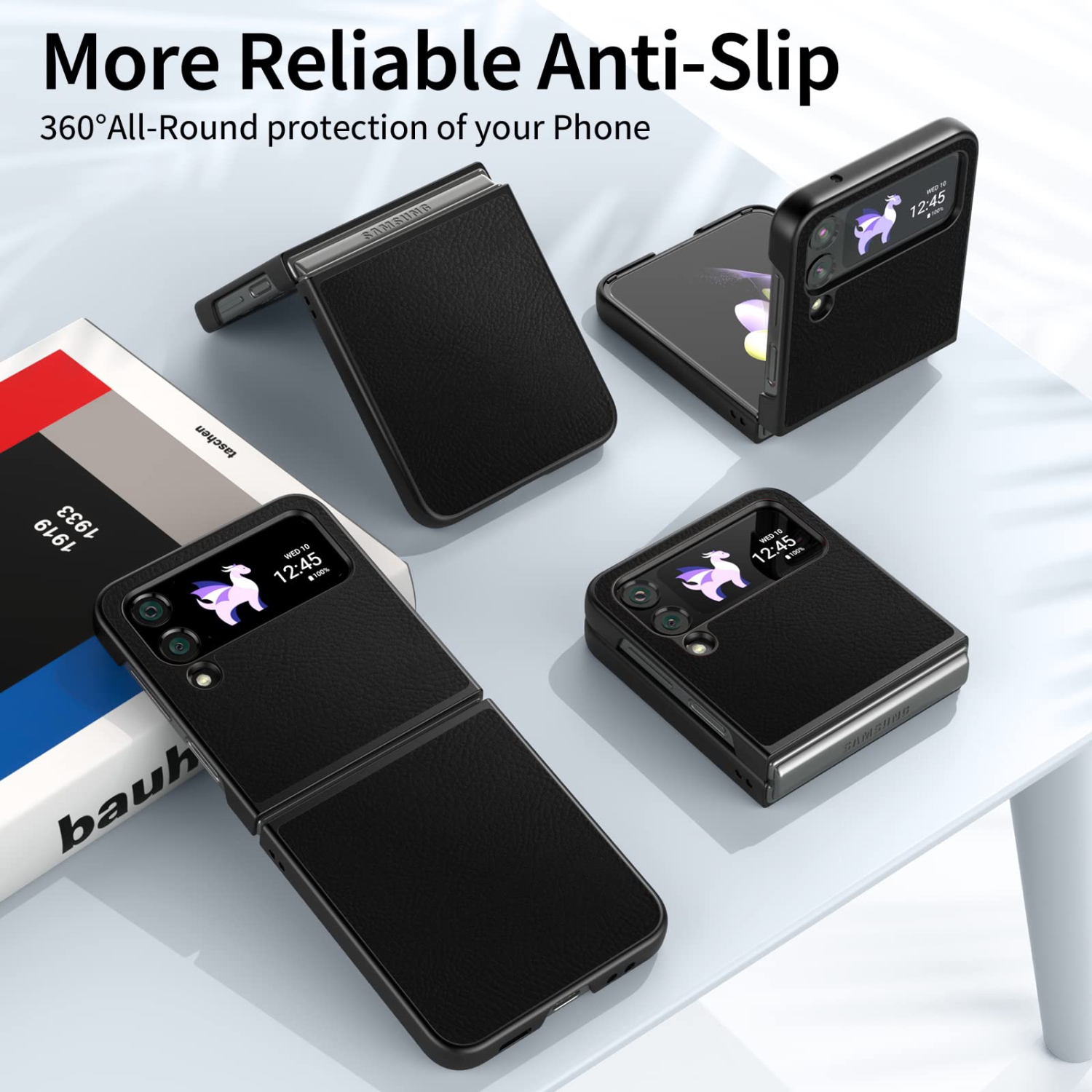 Redluckstar for Samsung Galaxy Z Flip 4 Case, Galaxy Z Flip 4 Leather Case Slim Thin Heat Dissipation, Anti-Fingerprint Non-