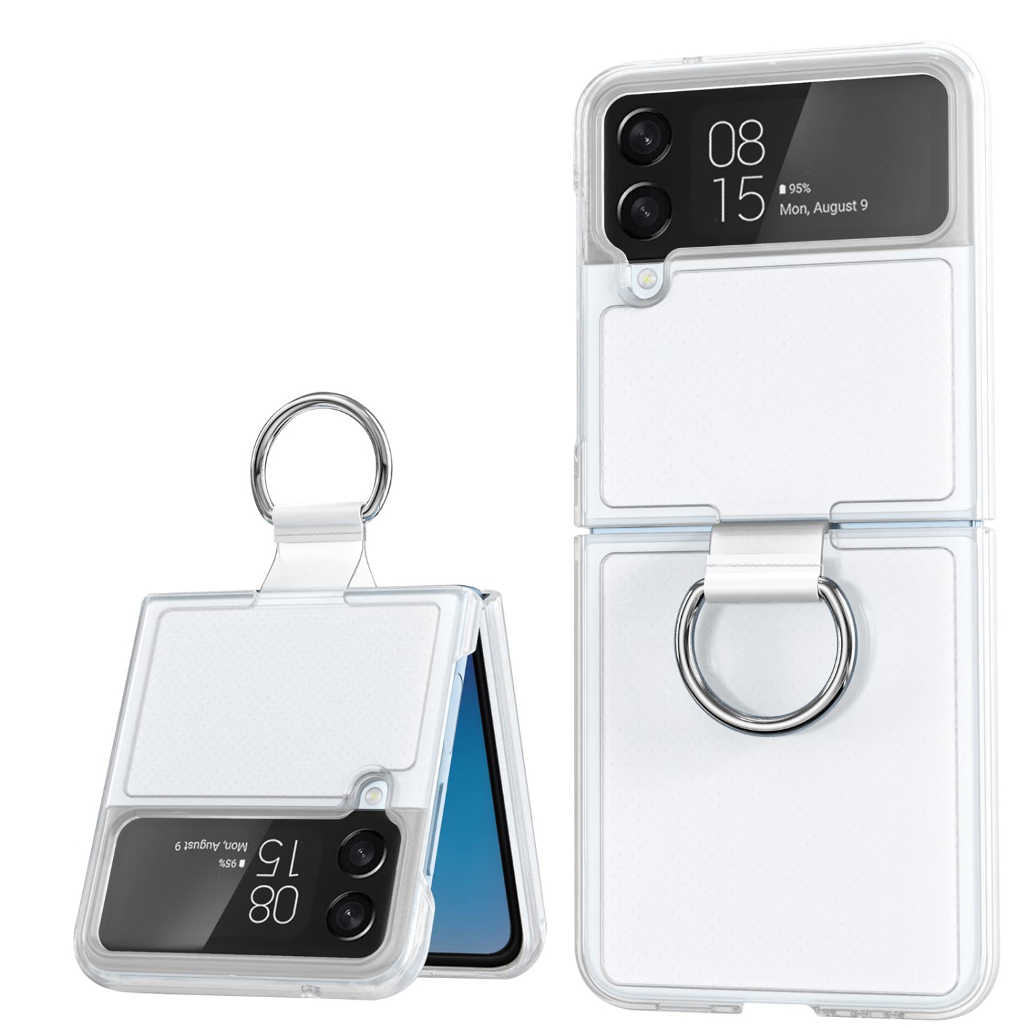 Qoosea pour Galaxy Z Flip 4 de Samsung Étui transparent avec anneau mince transparent Crystal transparent antirayure légères Full P