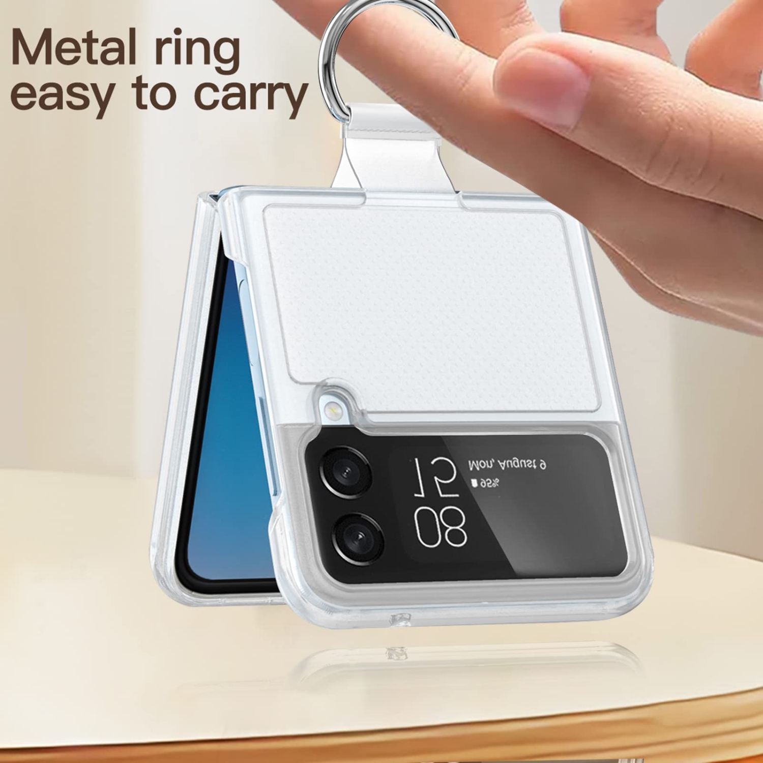 Qoosea pour Galaxy Z Flip 4 de Samsung Étui transparent avec anneau mince transparent Crystal transparent antirayure légères Full P