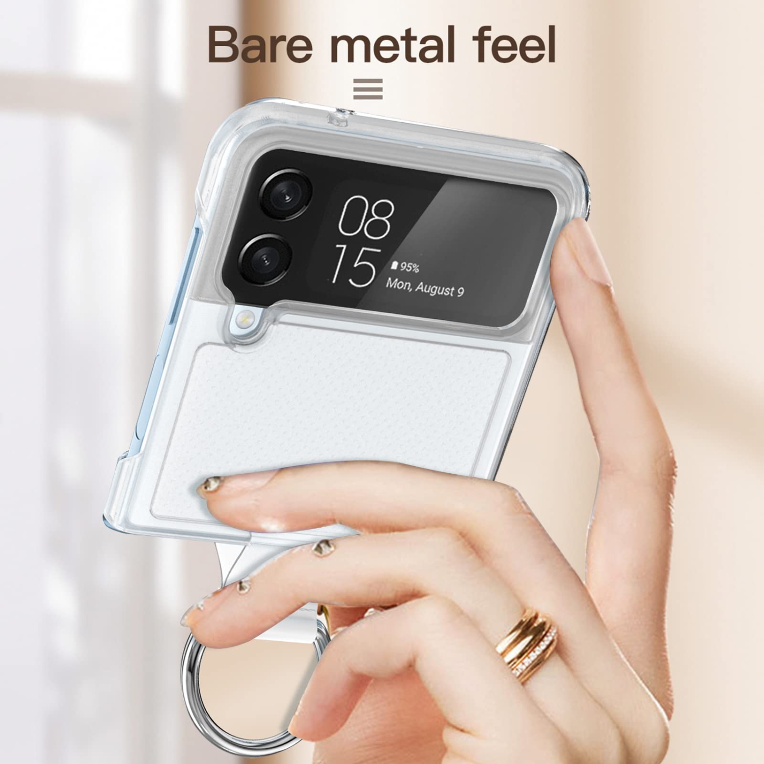 Qoosea pour Galaxy Z Flip 4 de Samsung Étui transparent avec anneau mince transparent Crystal transparent antirayure légères Full P