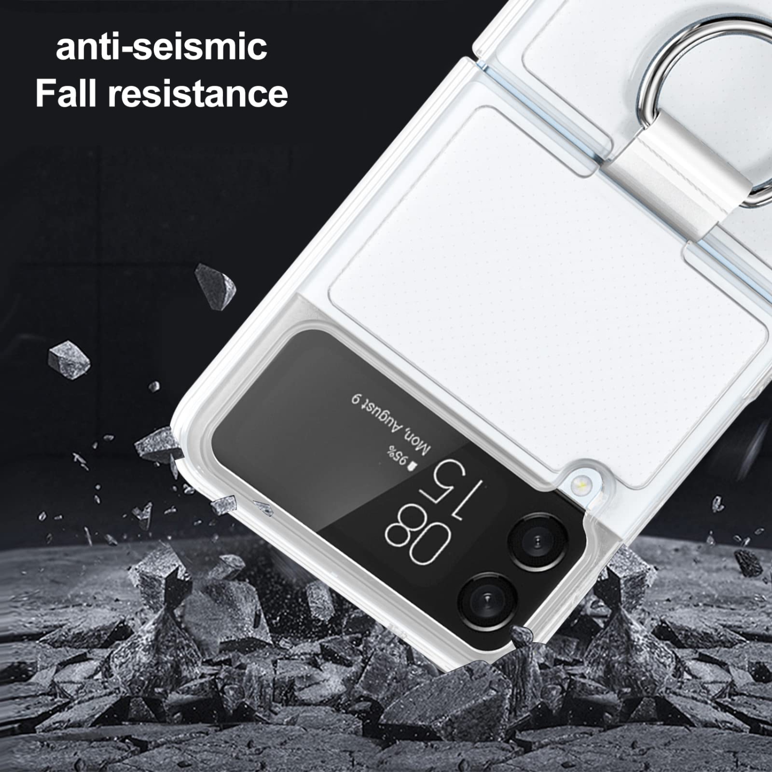 Qoosea pour Galaxy Z Flip 4 de Samsung Étui transparent avec anneau mince transparent Crystal transparent antirayure légères Full P