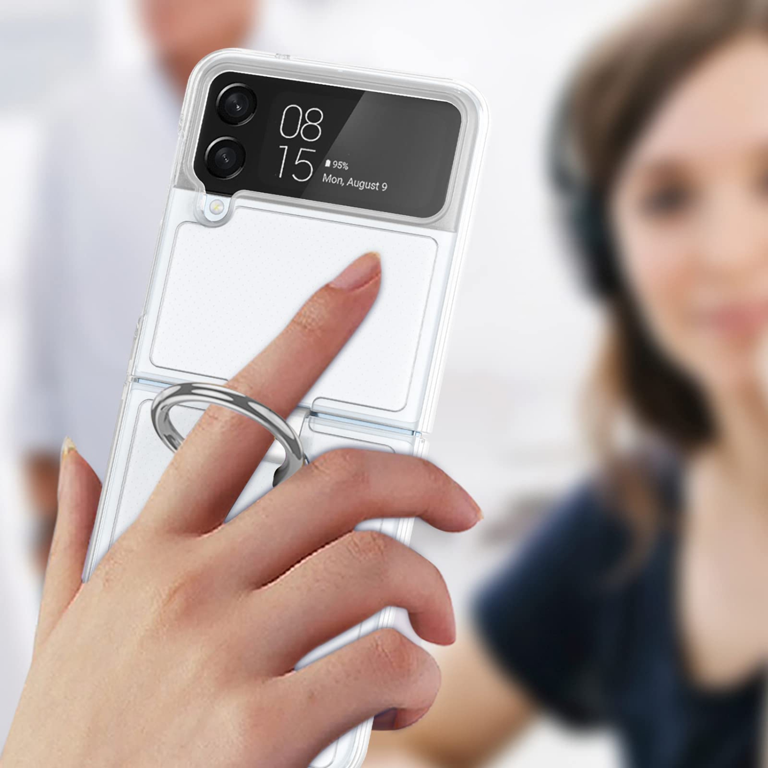 Qoosea pour Galaxy Z Flip 4 de Samsung Étui transparent avec anneau mince transparent Crystal transparent antirayure légères Full P