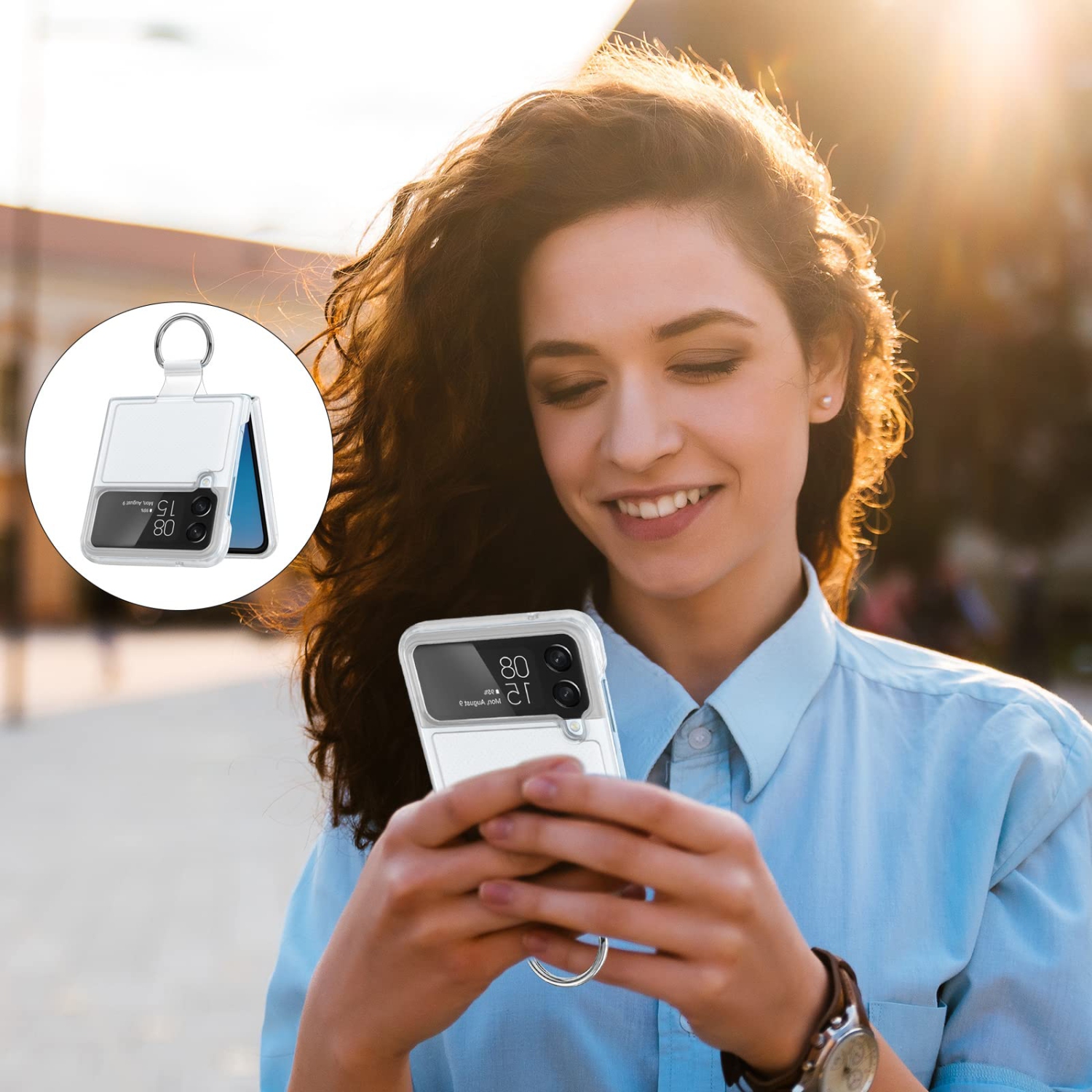 Qoosea pour Galaxy Z Flip 4 de Samsung Étui transparent avec anneau mince transparent Crystal transparent antirayure légères Full P