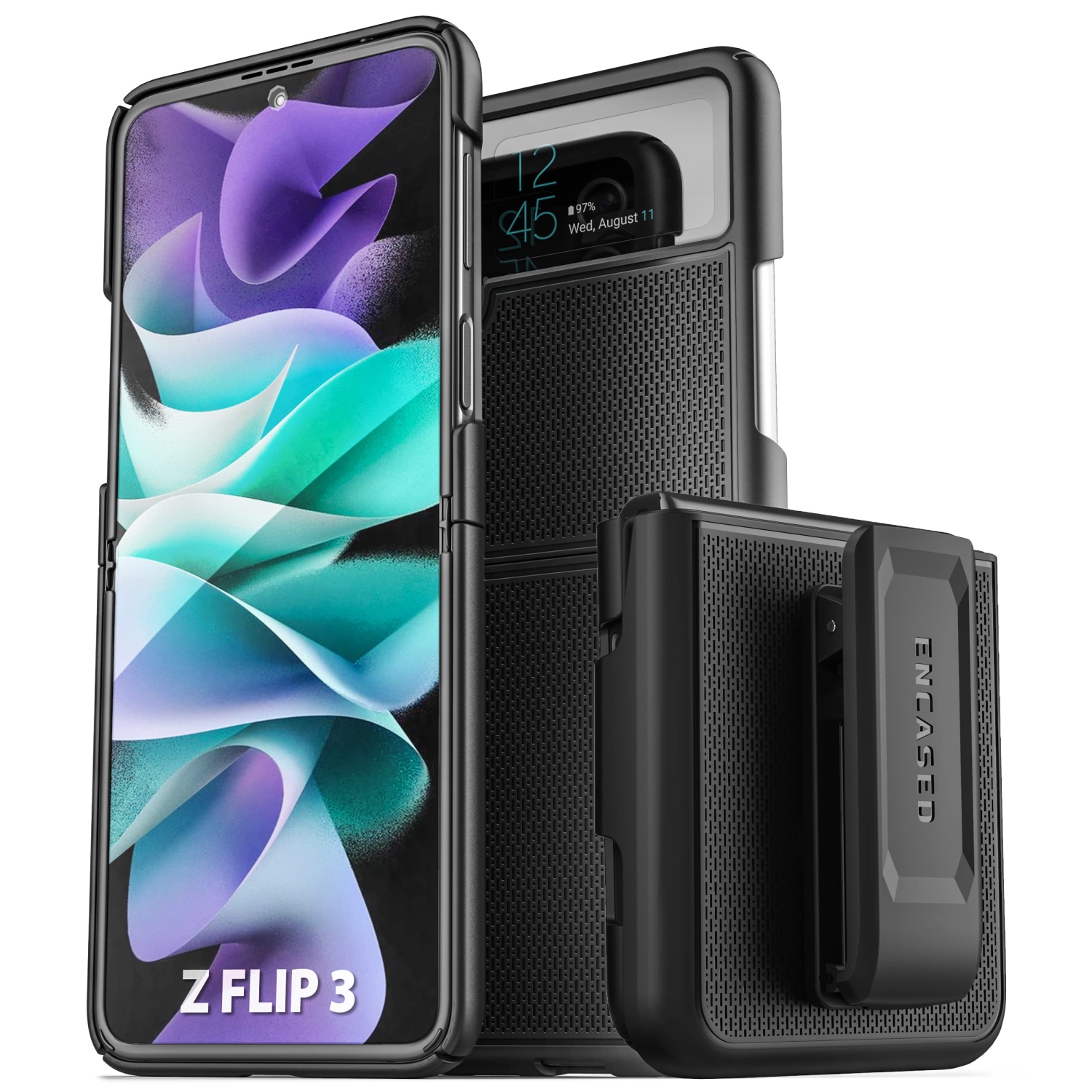 Encased DuraClip for Galaxy Z Flip 3 Belt Clip Case, Slim Phone Case with Holster for Samsung Z Flip 3 5G