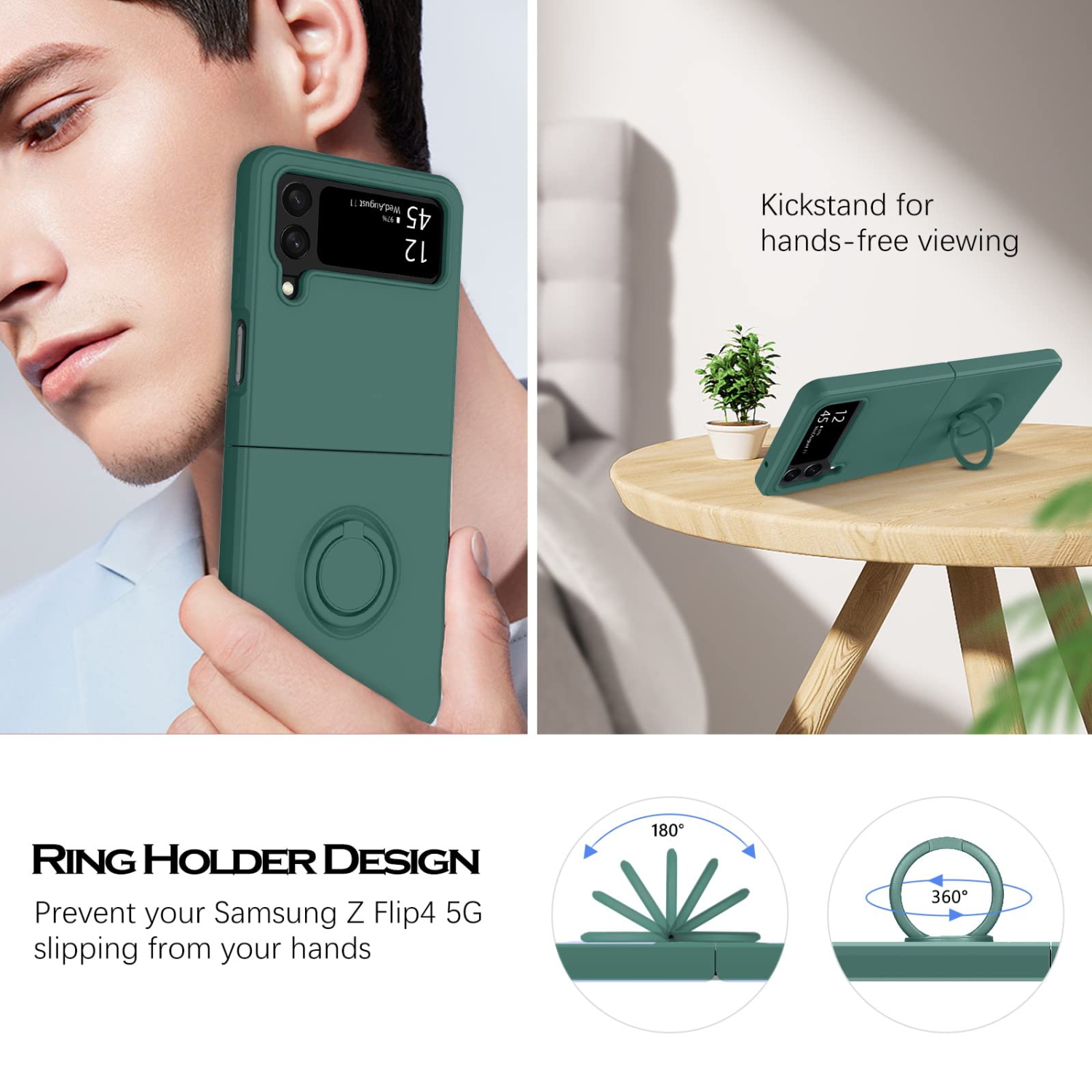 Étui à rabat 4 de YINLAI pour Galaxy Z de Samsung, étui pour téléphone Z Flip4 5G de Samsung, support circulaire mince en silicone résistant aux