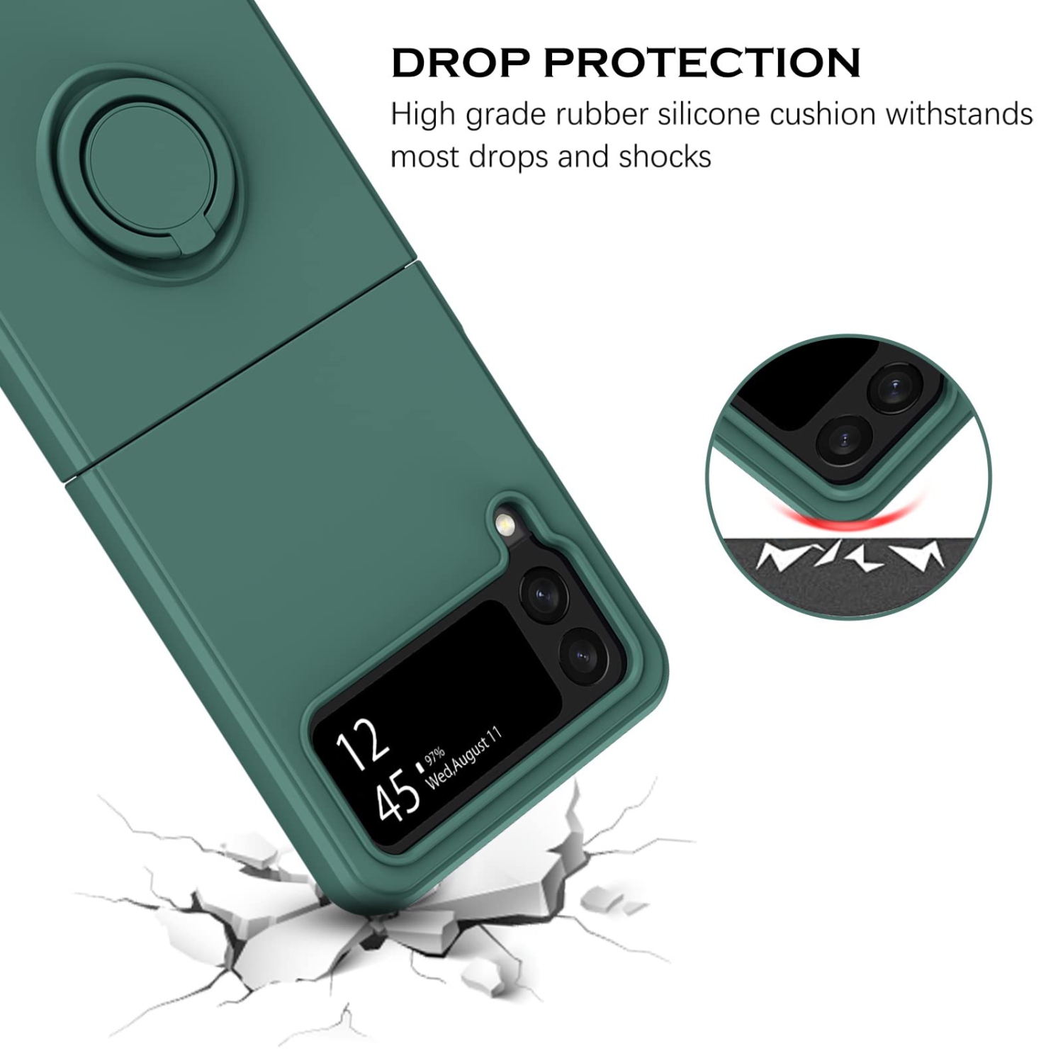 Étui à rabat 4 de YINLAI pour Galaxy Z de Samsung, étui pour téléphone Z Flip4 5G de Samsung, support circulaire mince en silicone résistant aux