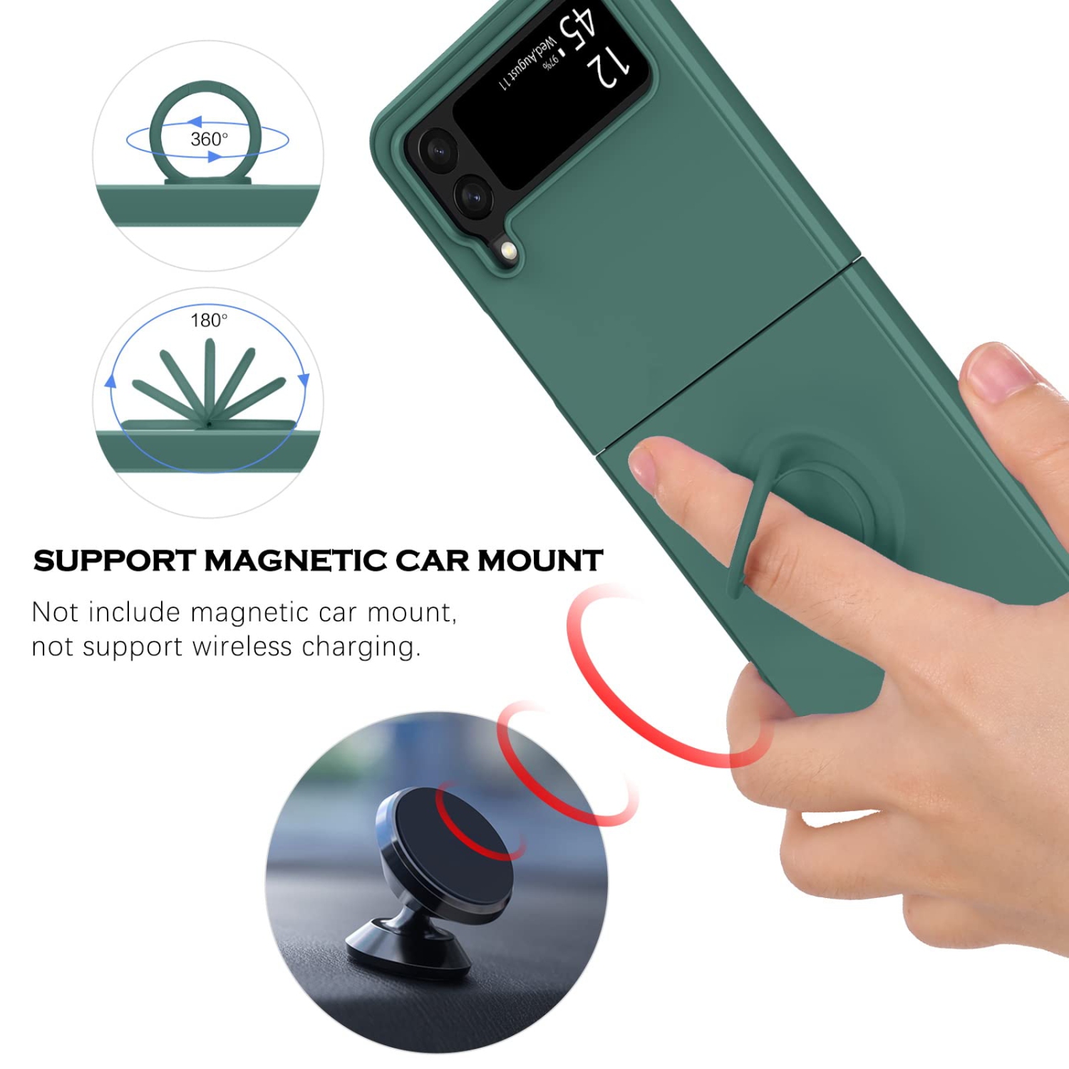 Étui à rabat 4 de YINLAI pour Galaxy Z de Samsung, étui pour téléphone Z Flip4 5G de Samsung, support circulaire mince en silicone résistant aux