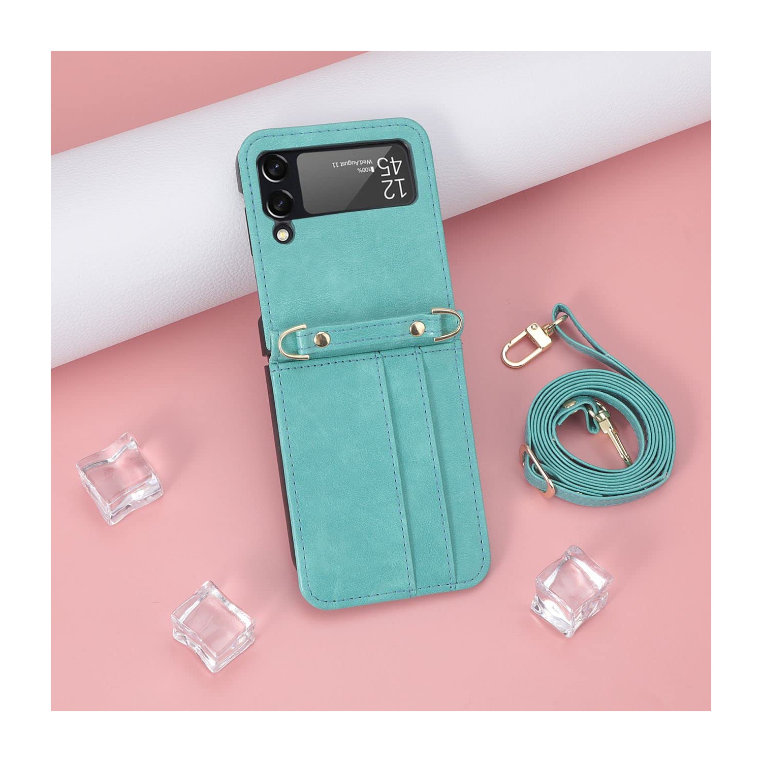 Étui à rabat 4 avec porte-carte Z Flip de Samsung, étui Z Flip 4 avec courroie, étui à bandoulière avec courroie en courroie pour téléphone de