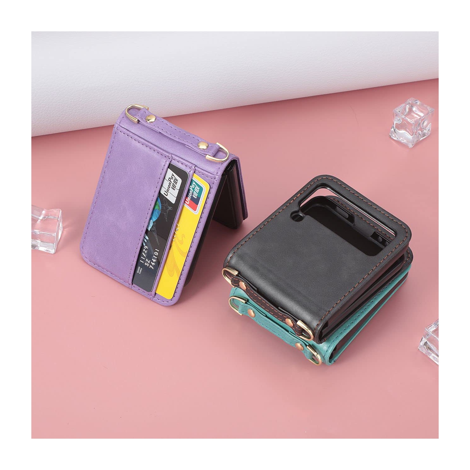 Étui à rabat 4 avec porte-carte Z Flip de Samsung, étui Z Flip 4 avec courroie, étui à bandoulière avec courroie en courroie pour téléphone de