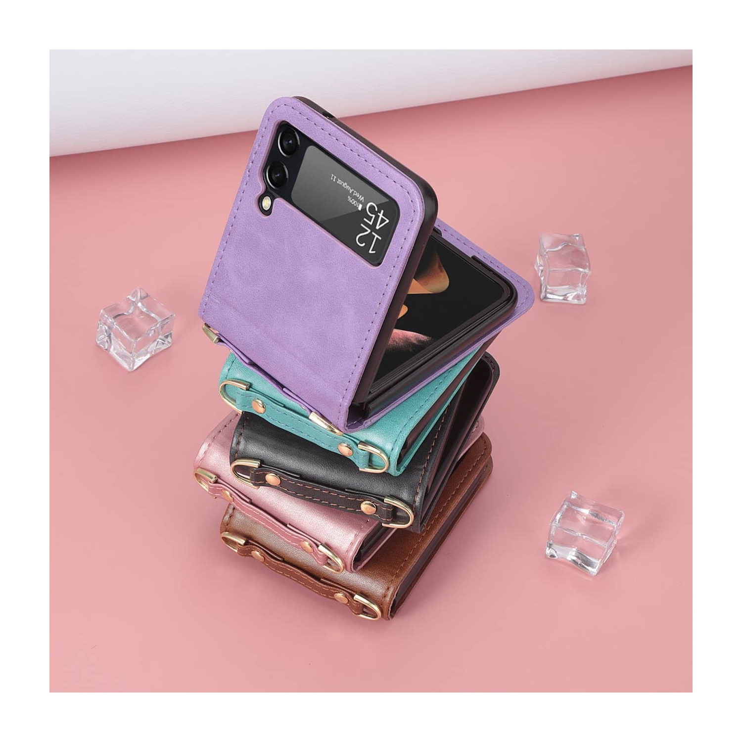 Étui à rabat 4 avec porte-carte Z Flip de Samsung, étui Z Flip 4 avec courroie, étui à bandoulière avec courroie en courroie pour téléphone de