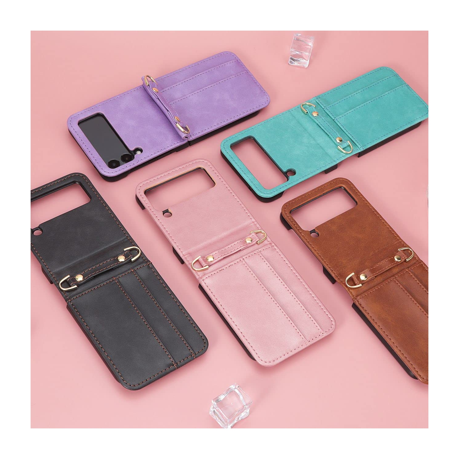 Étui à rabat 4 avec porte-carte Z Flip de Samsung, étui Z Flip 4 avec courroie, étui à bandoulière avec courroie en courroie pour téléphone de