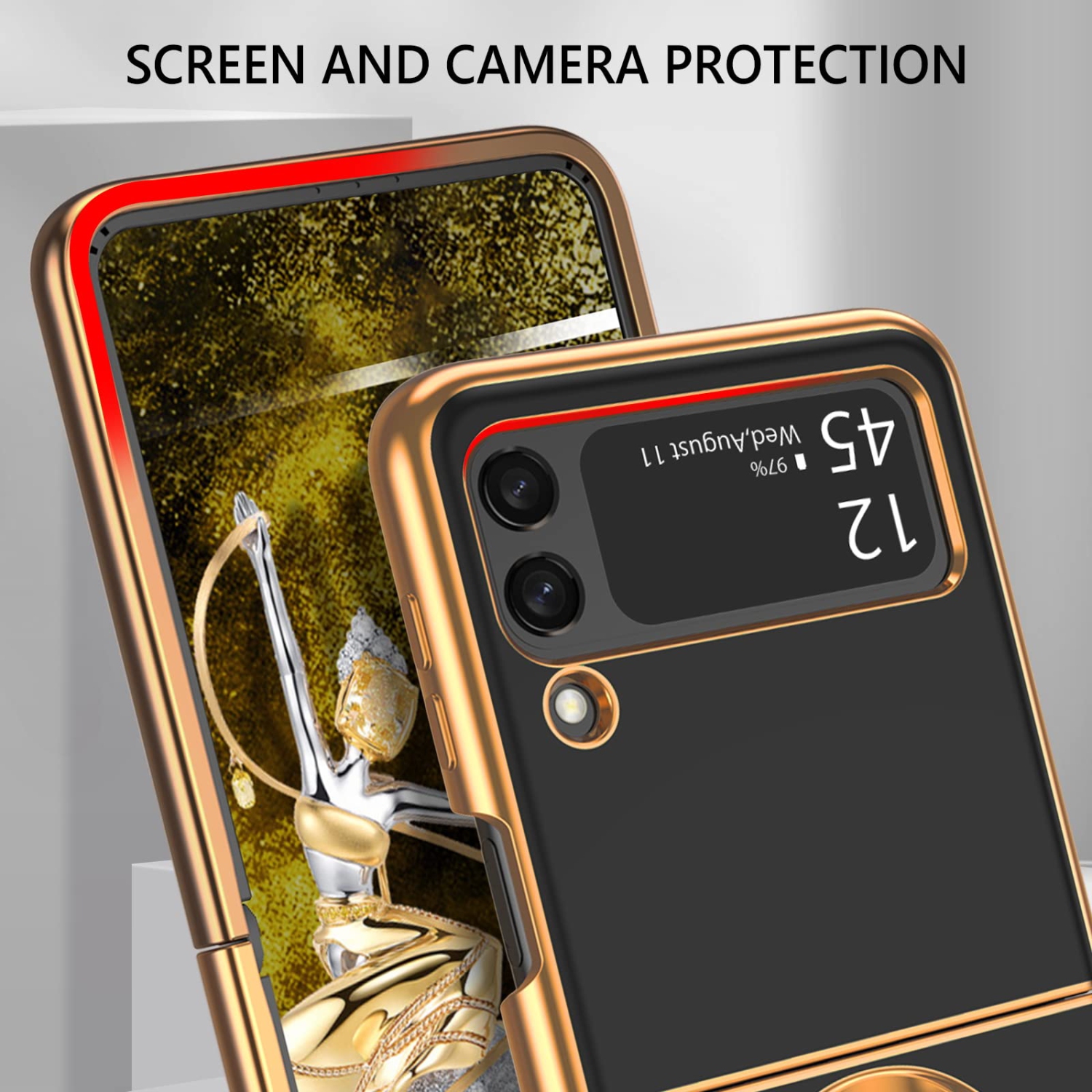 Étui GUAGUA pour Galaxy Z Flip 3 5G flexible coquille en TPUR souple avec support rotatif à 360 anneaux Shockproo