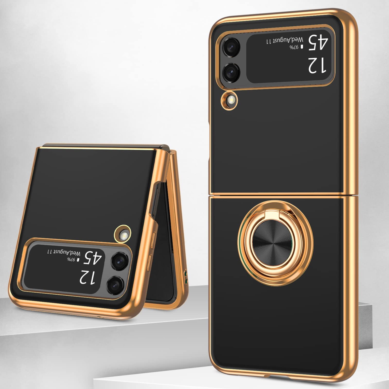 Étui GUAGUA pour Galaxy Z Flip 3 5G flexible coquille en TPUR souple avec support rotatif à 360 anneaux Shockproo