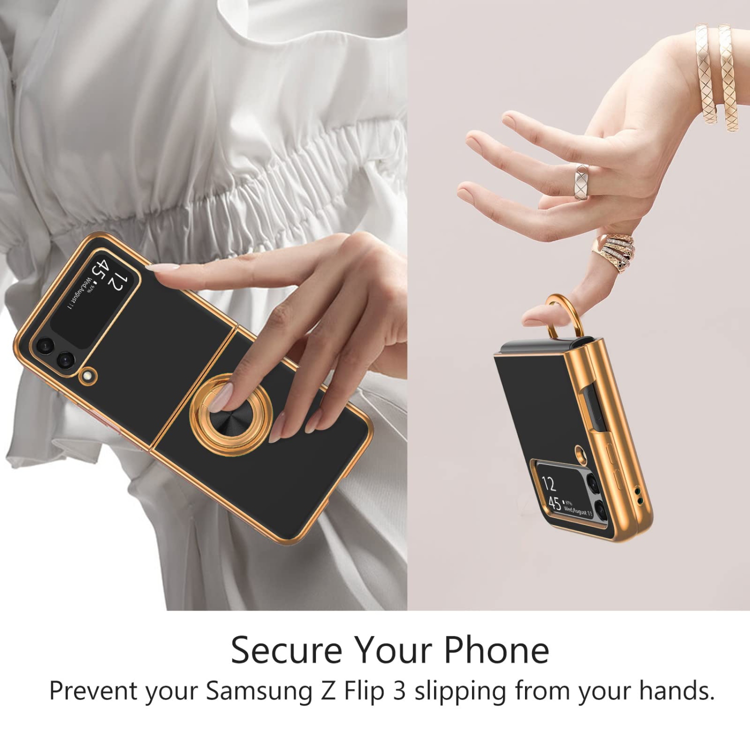 Étui GUAGUA pour Galaxy Z Flip 3 5G flexible coquille en TPUR souple avec support rotatif à 360 anneaux Shockproo