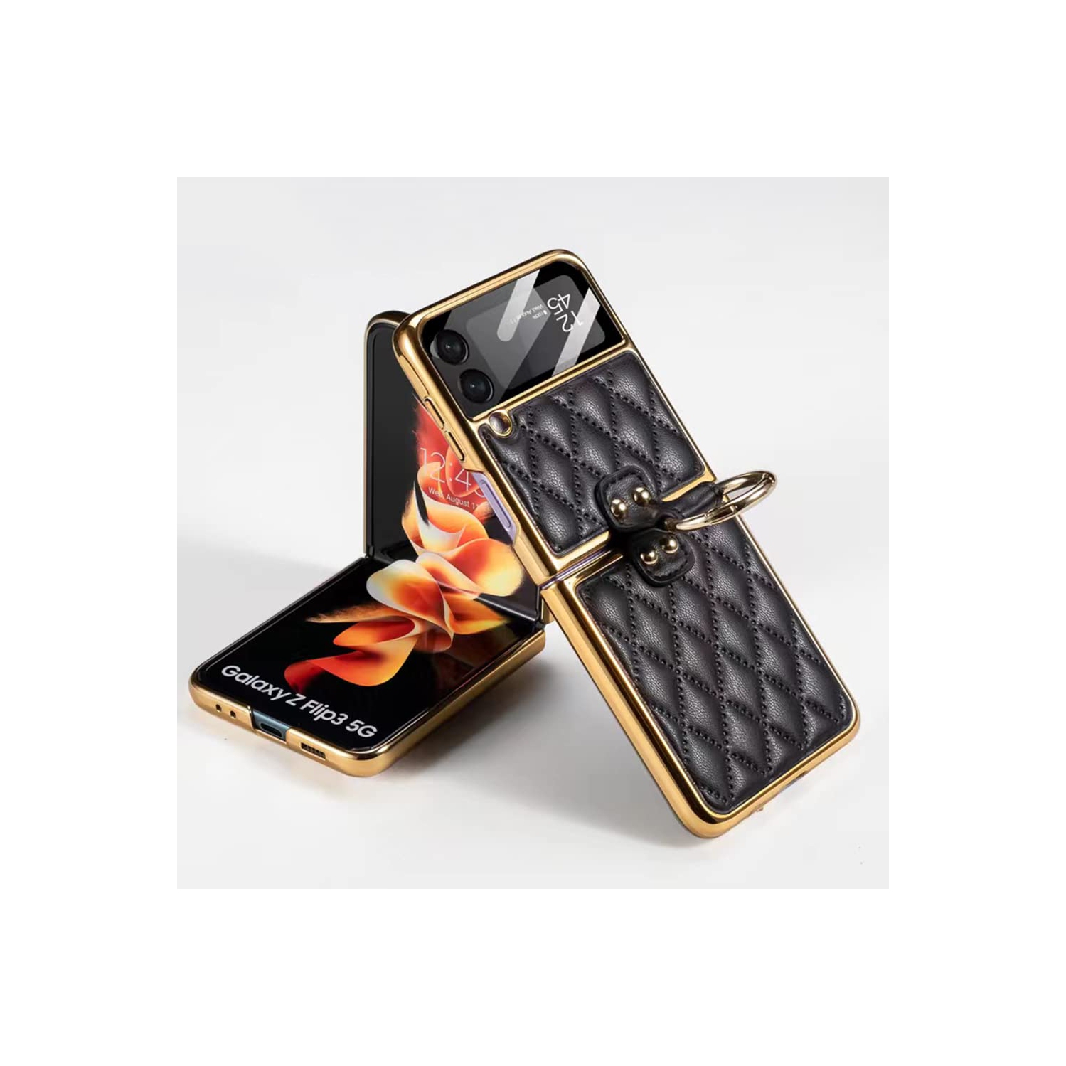 SHIEID Samsung Z Flip 3 Case, Galaxy Flip 3 Case with Ring Protective Cover, Sponge Lining, Diamond Shape Design Flip 3 Case