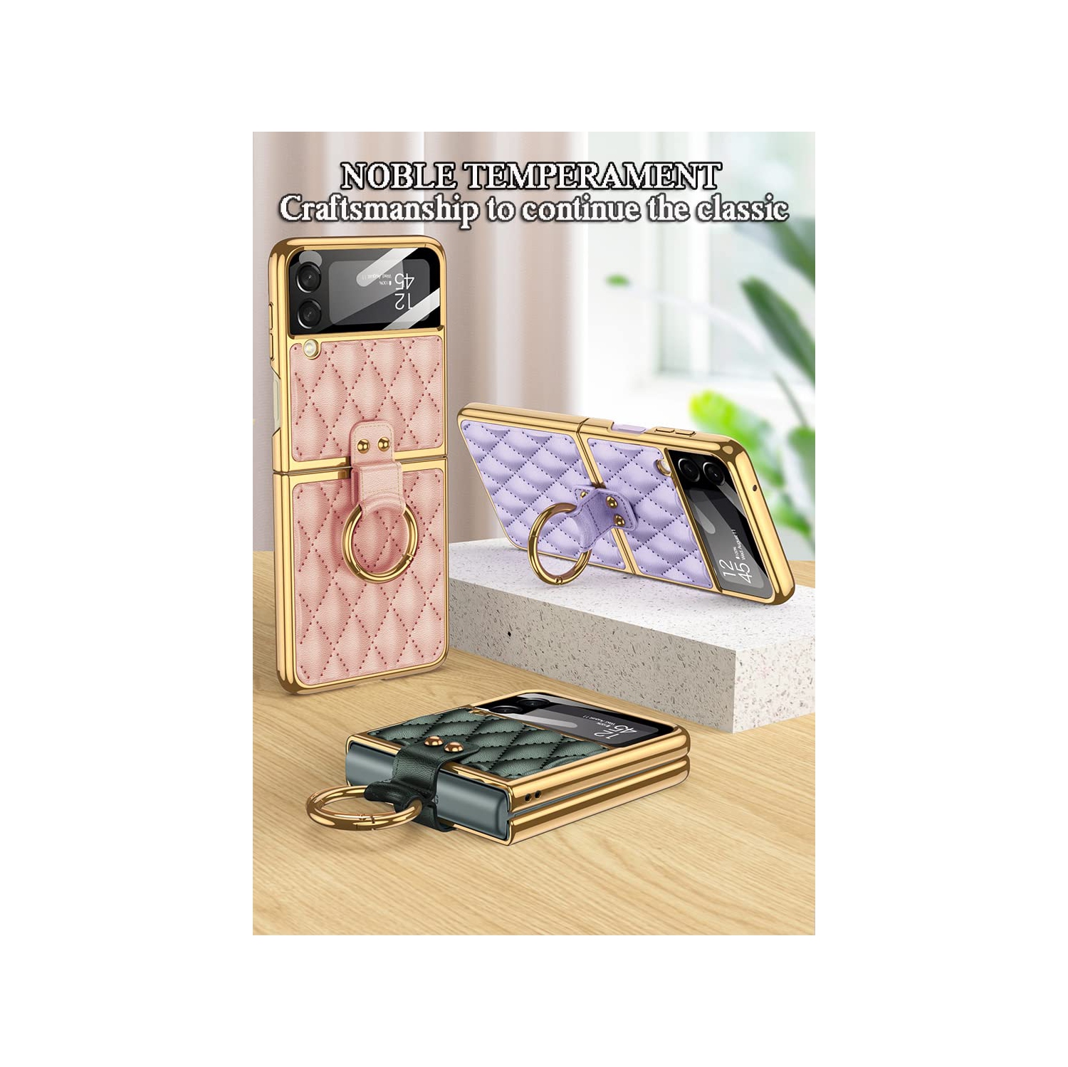 Étui SHIID pour Samsung Z Flip 3, étui à rabat pour Galaxy Flip 3 avec anneau protecteur, doublure en éponge, étui à rabat 3 en forme de diamant