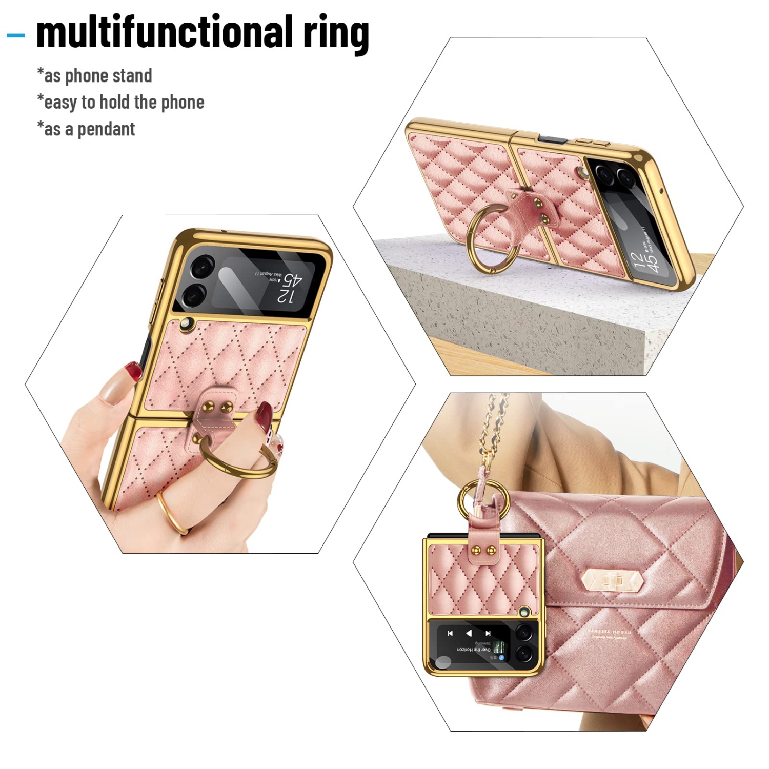 HJCMikee pour Galaxy Z Flip 3, étui luxueux en similicuir polyuréthane ZFlip3 avec protecteur d’écran arrière pour Samsung