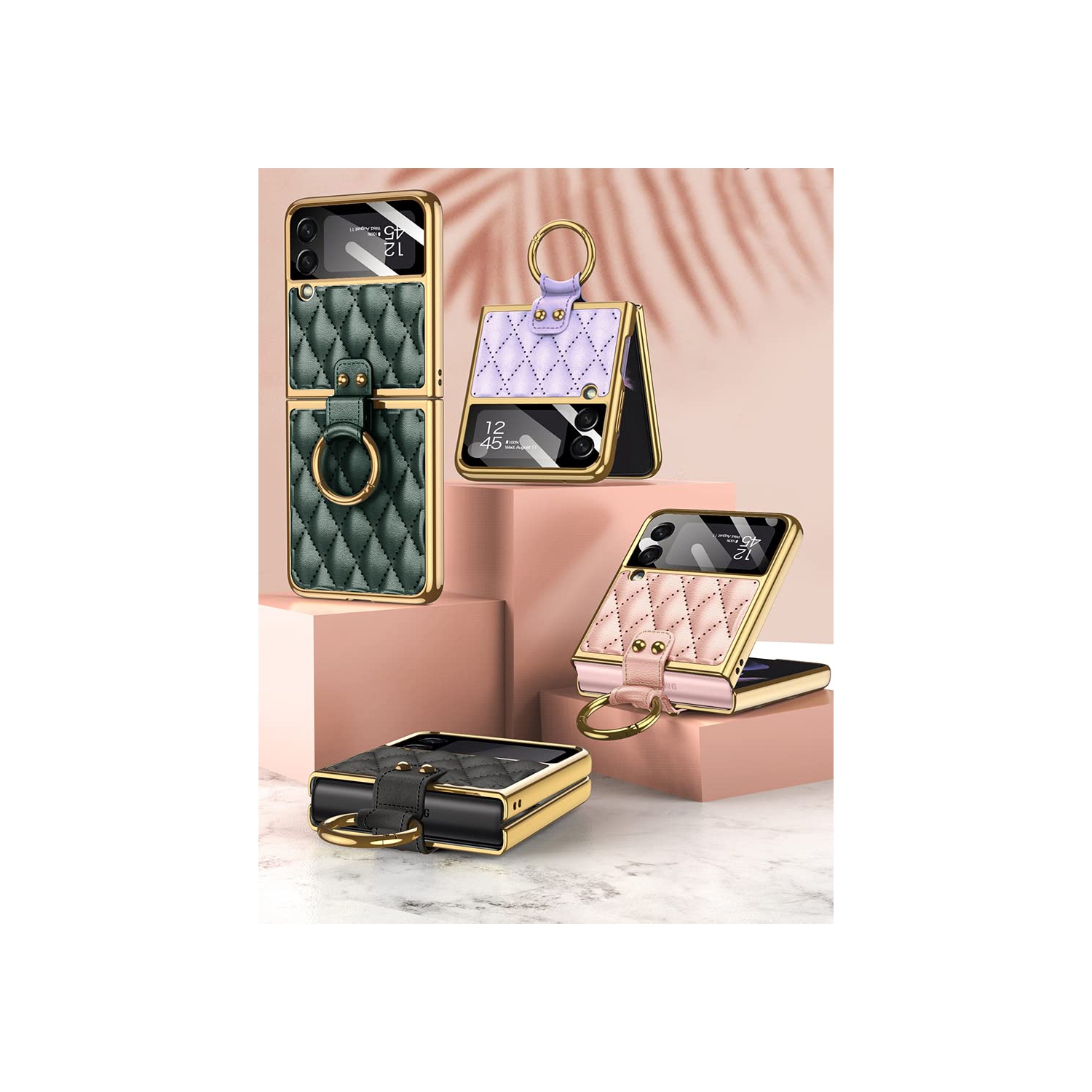 SHIEID Samsung Z Flip 3 Case, Galaxy Flip 3 Case with Ring Protective Cover, Sponge Lining, Diamond Shape Design Flip 3 Case