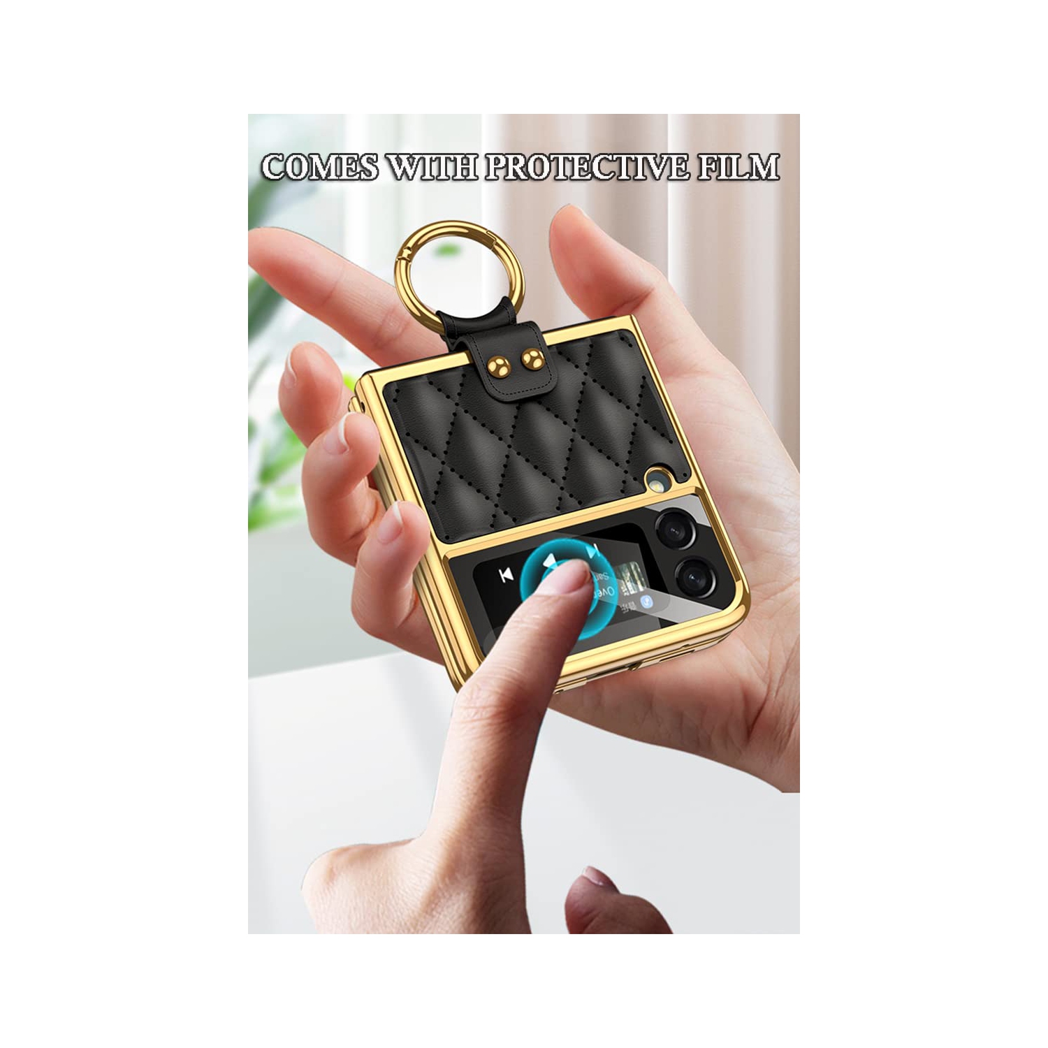 SHIEID Samsung Z Flip 3 Case, Galaxy Flip 3 Case with Ring Protective Cover, Sponge Lining, Diamond Shape Design Flip 3 Case