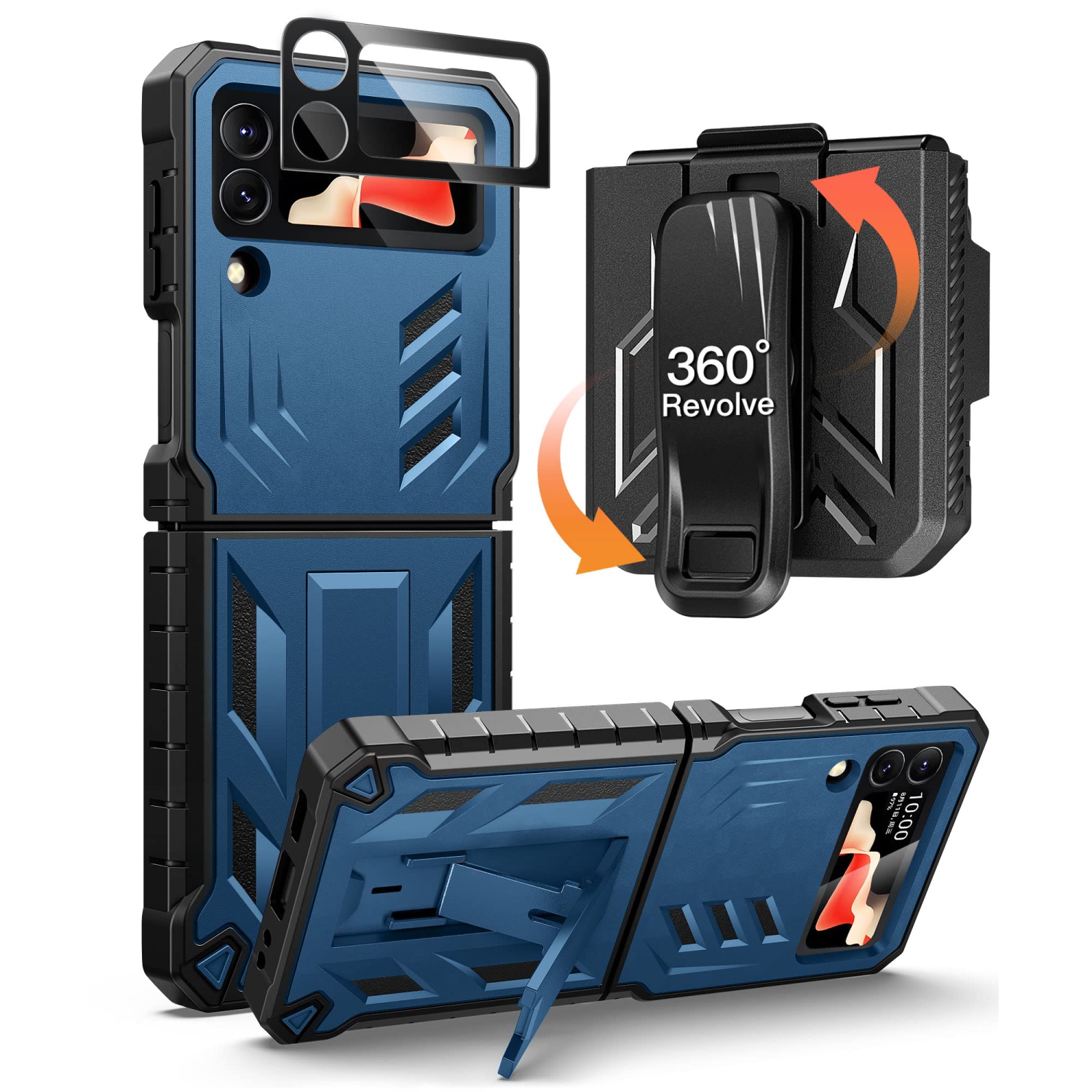 for Samsung Z Flip 4 Case: Military Grade Protection Shockproof Cell Phone Case with Kickstand & Holster | Protective Drop P