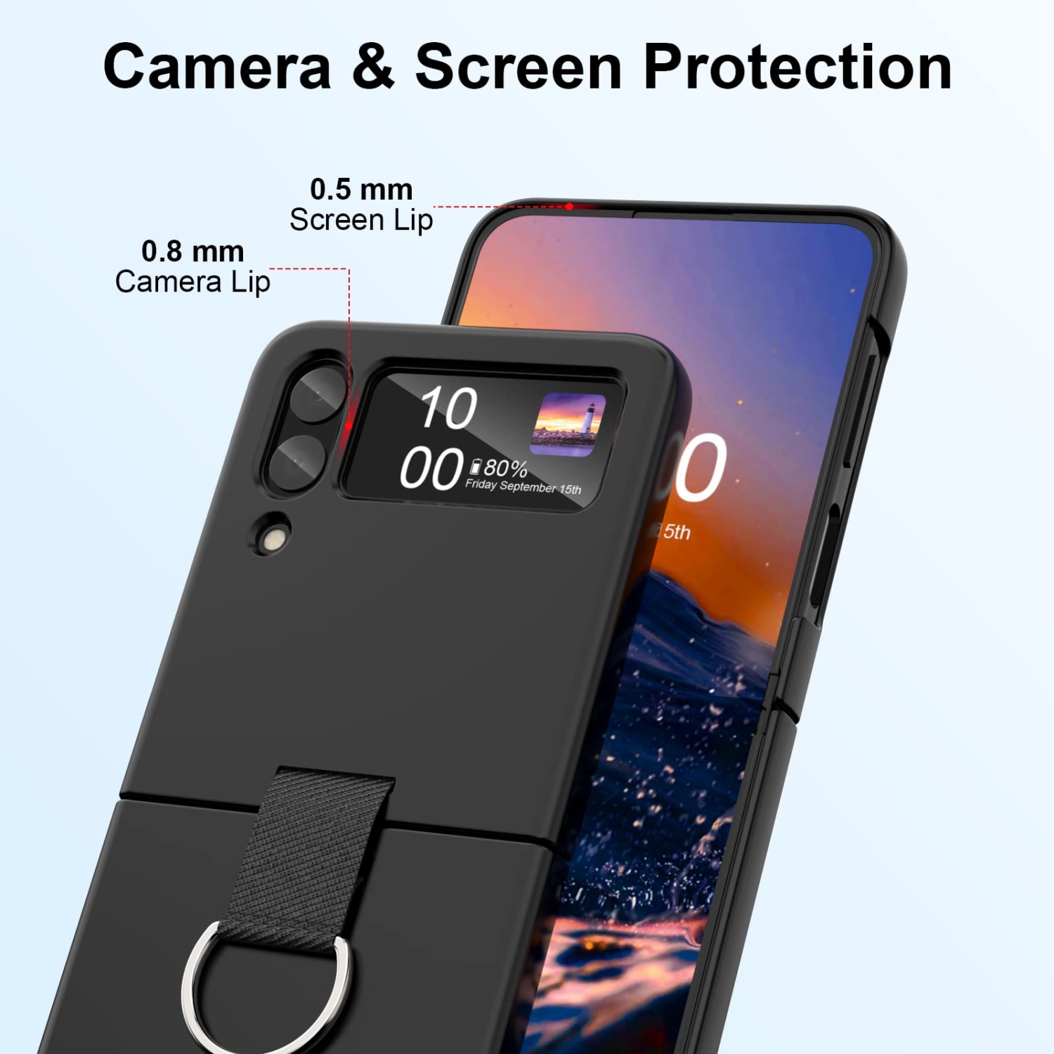 Samsung Galaxy Z Flip 4 Case Shockproof Heavy Duty Silicone Protective Cover with Ring Phone Case for Galaxy Z Flip 4 5G-Bla