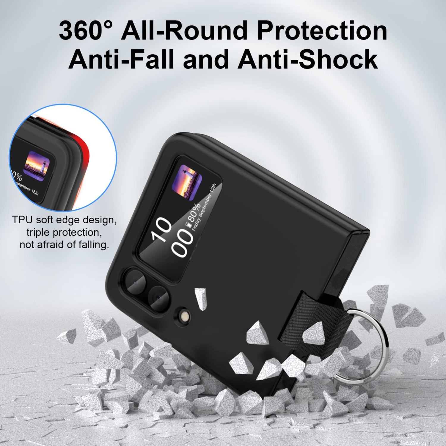 Samsung Galaxy Z Flip 4 Case Shockproof Heavy Duty Silicone Protective Cover with Ring Phone Case for Galaxy Z Flip 4 5G-Bla