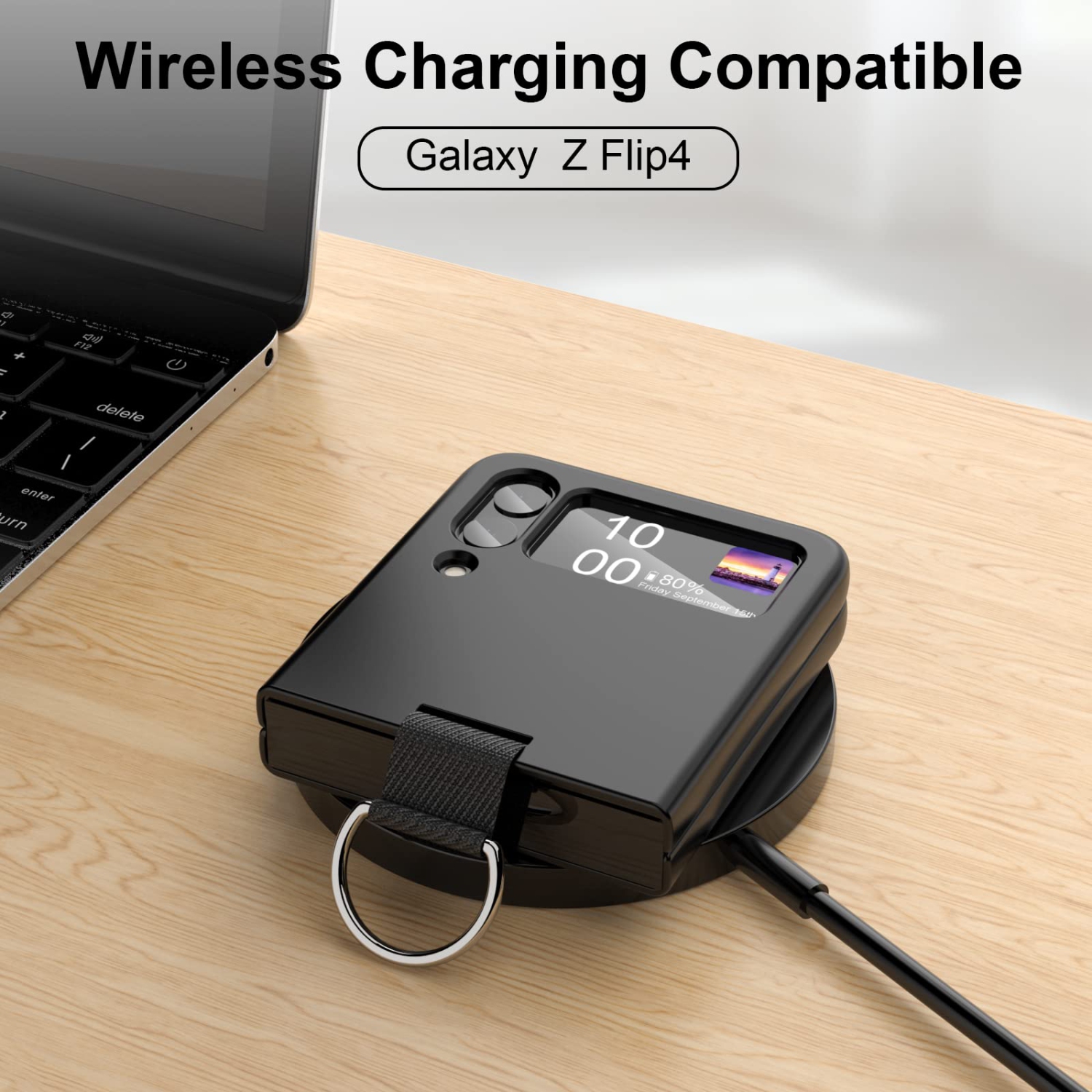 Samsung Galaxy Z Flip 4 Case Shockproof Heavy Duty Silicone Protective Cover with Ring Phone Case for Galaxy Z Flip 4 5G-Bla