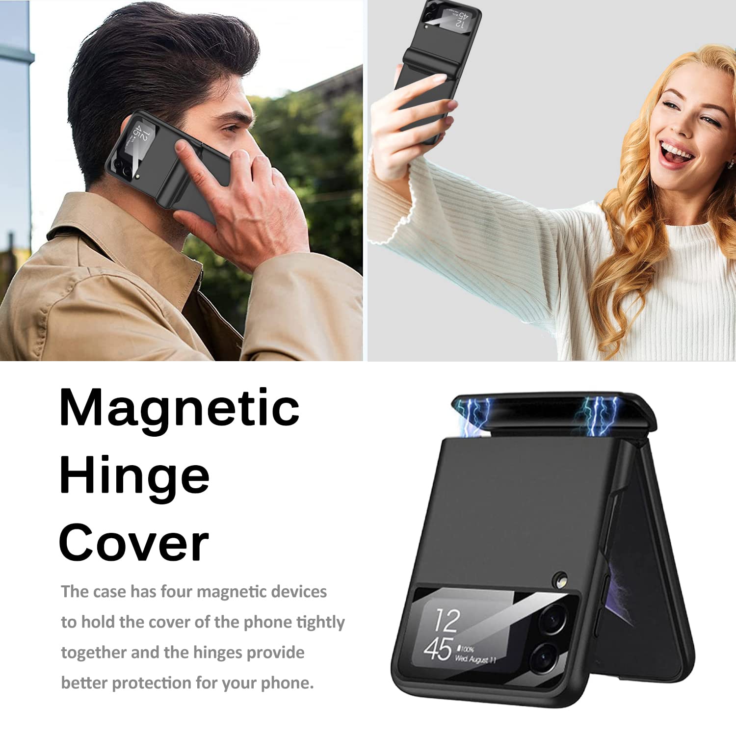 Miimall compatible avec l’étui à charnière pour Galaxy Z Flip 3 de Samsung, protecteur ultramince à charnière magnétique tout-en-un pour PC