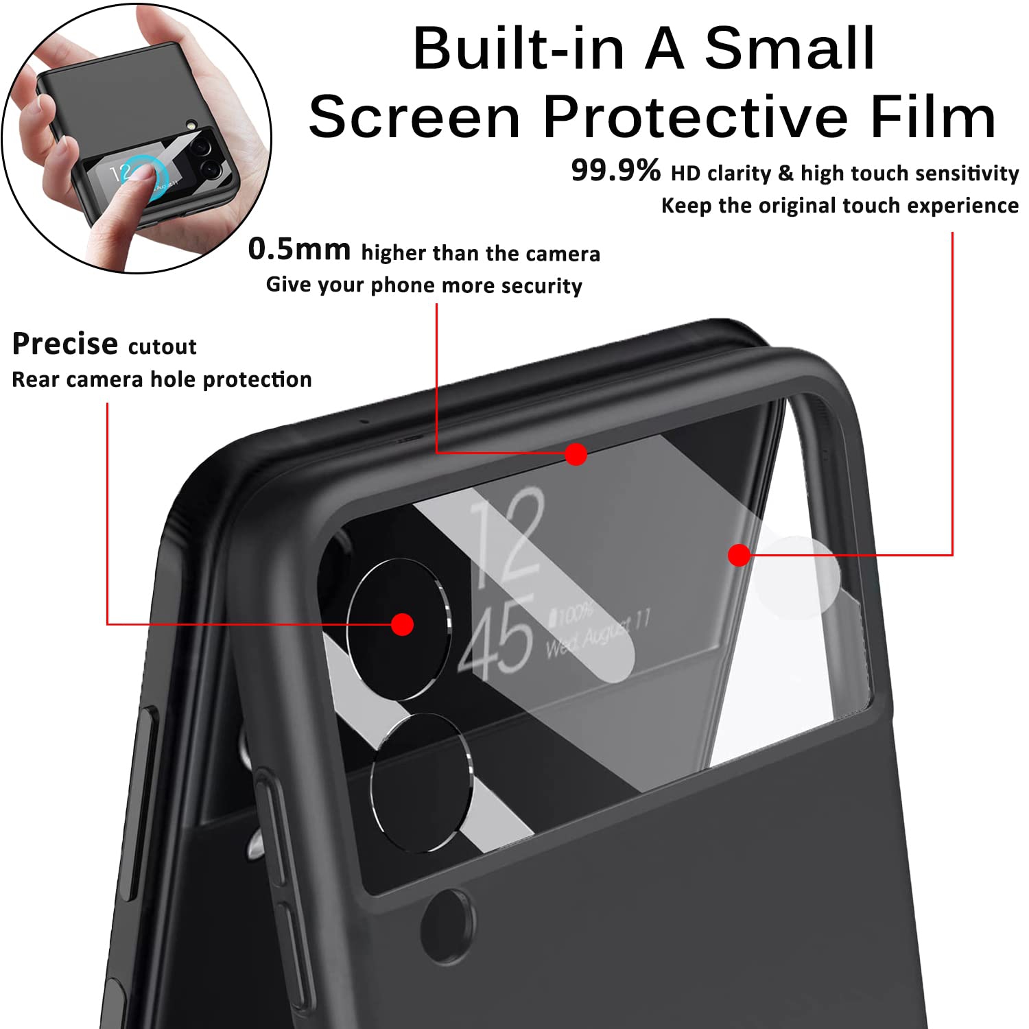 Miimall compatible avec l’étui à charnière pour Galaxy Z Flip 3 de Samsung, protecteur ultramince à charnière magnétique tout-en-un pour PC