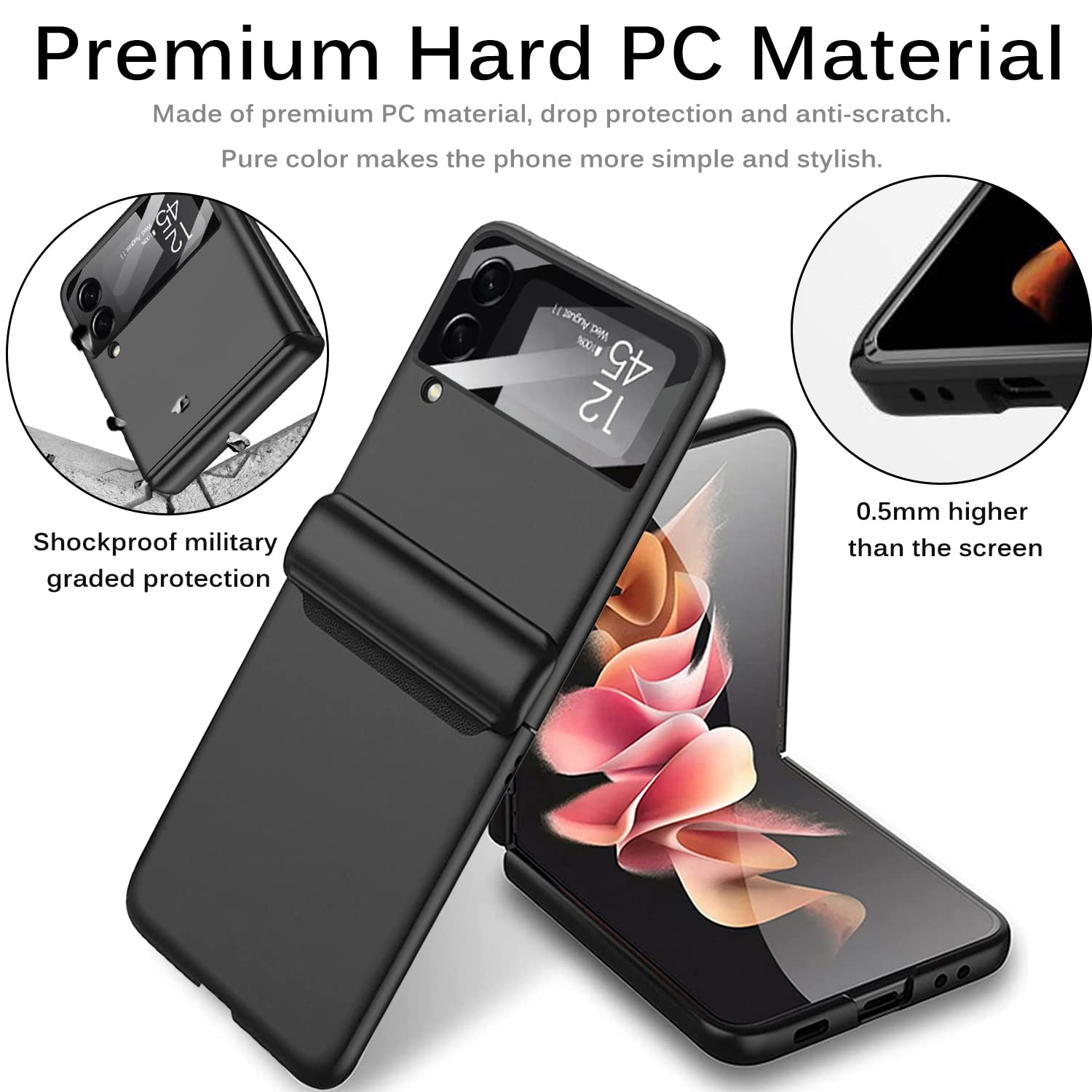 Miimall compatible avec l’étui à charnière pour Galaxy Z Flip 3 de Samsung, protecteur ultramince à charnière magnétique tout-en-un pour PC