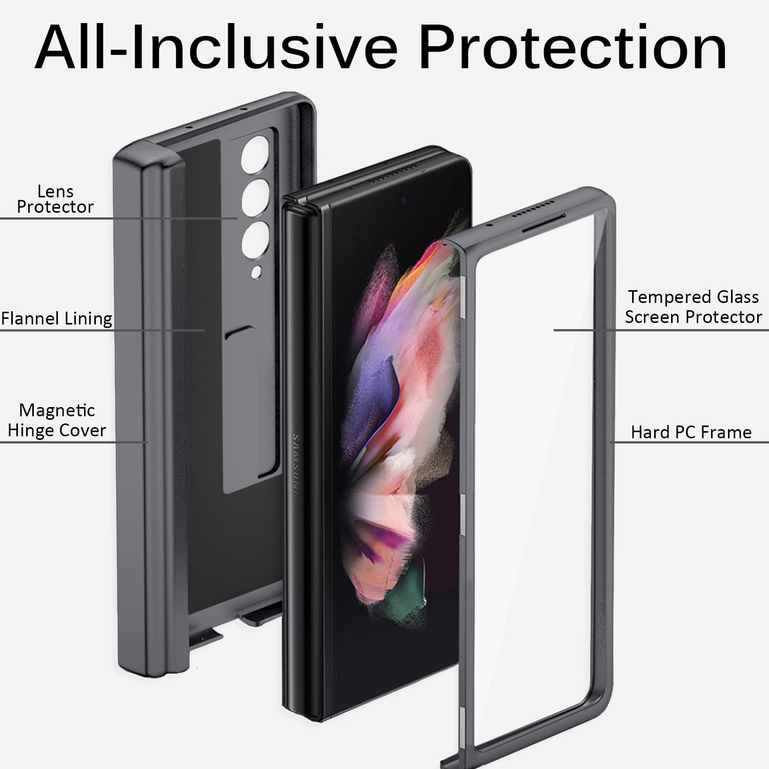Miimall – Étui pour Samsung Z Fold 3 avec porte-stylet, étui pour Galaxy Z Fold 3 avec protecteur de charnière, protecteur d’écran intégré