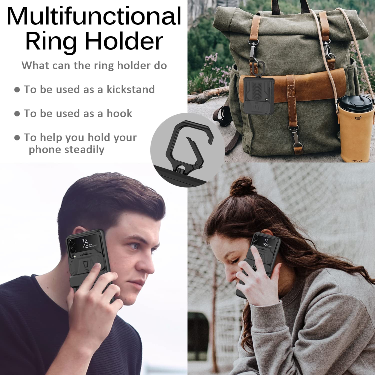 Miimall – Étui Z Flip 3 avec anneau pour Samsung, étui à rabat pour Galaxy Z 3 avec protection à charnière, couvre-objectif pour appareil photo