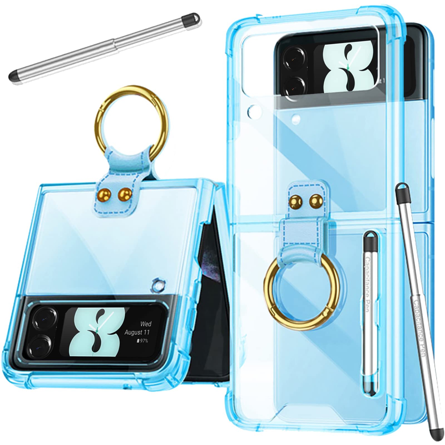 Miimall compatible avec l’étui transparent Z Flip 4 de Samsung avec stylet S Pen, l’étui à rabat Galaxy Z Flip 4 avec support à anneau, les PC