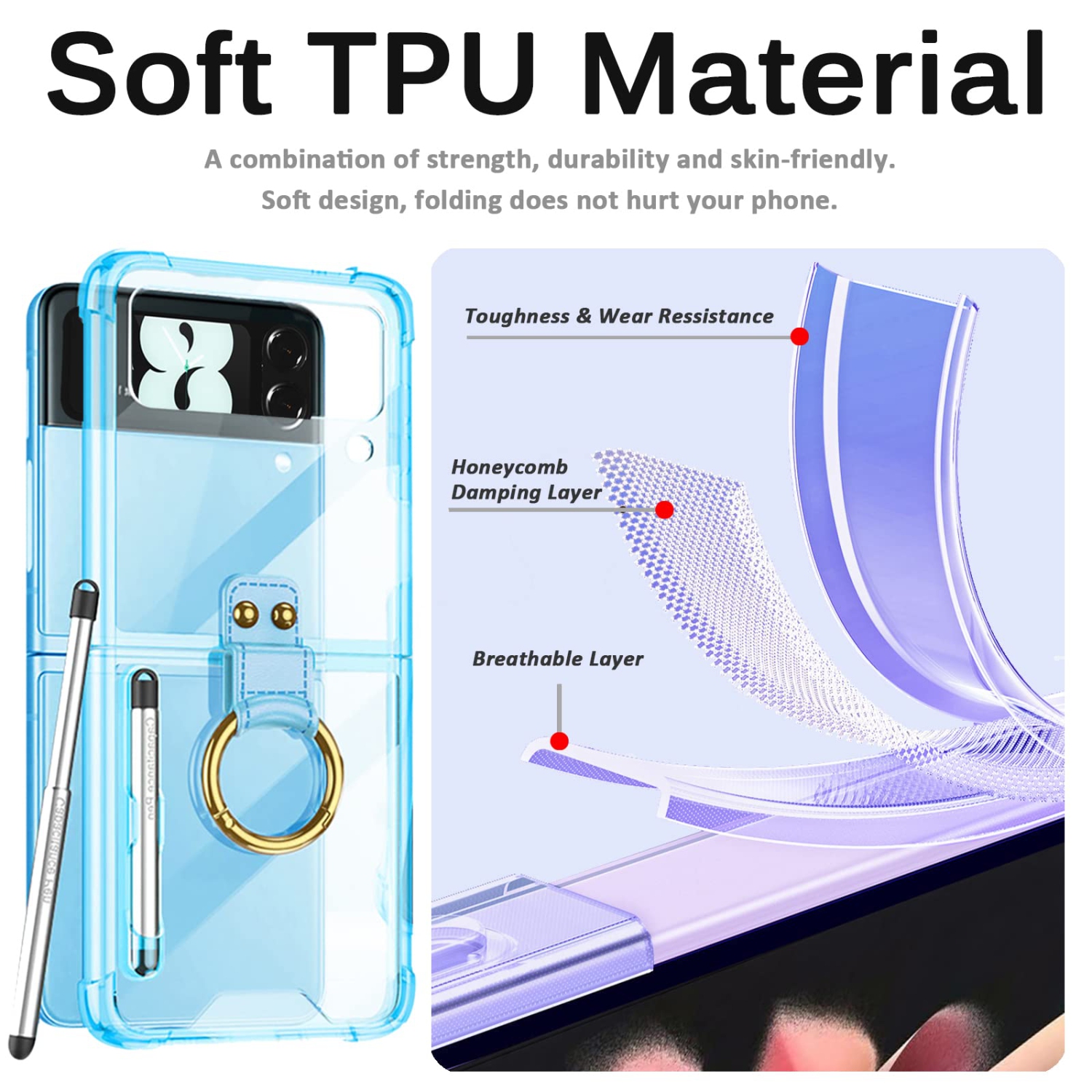 Miimall compatible avec l’étui transparent Z Flip 4 de Samsung avec stylet S Pen, l’étui à rabat Galaxy Z Flip 4 avec support à anneau, les PC