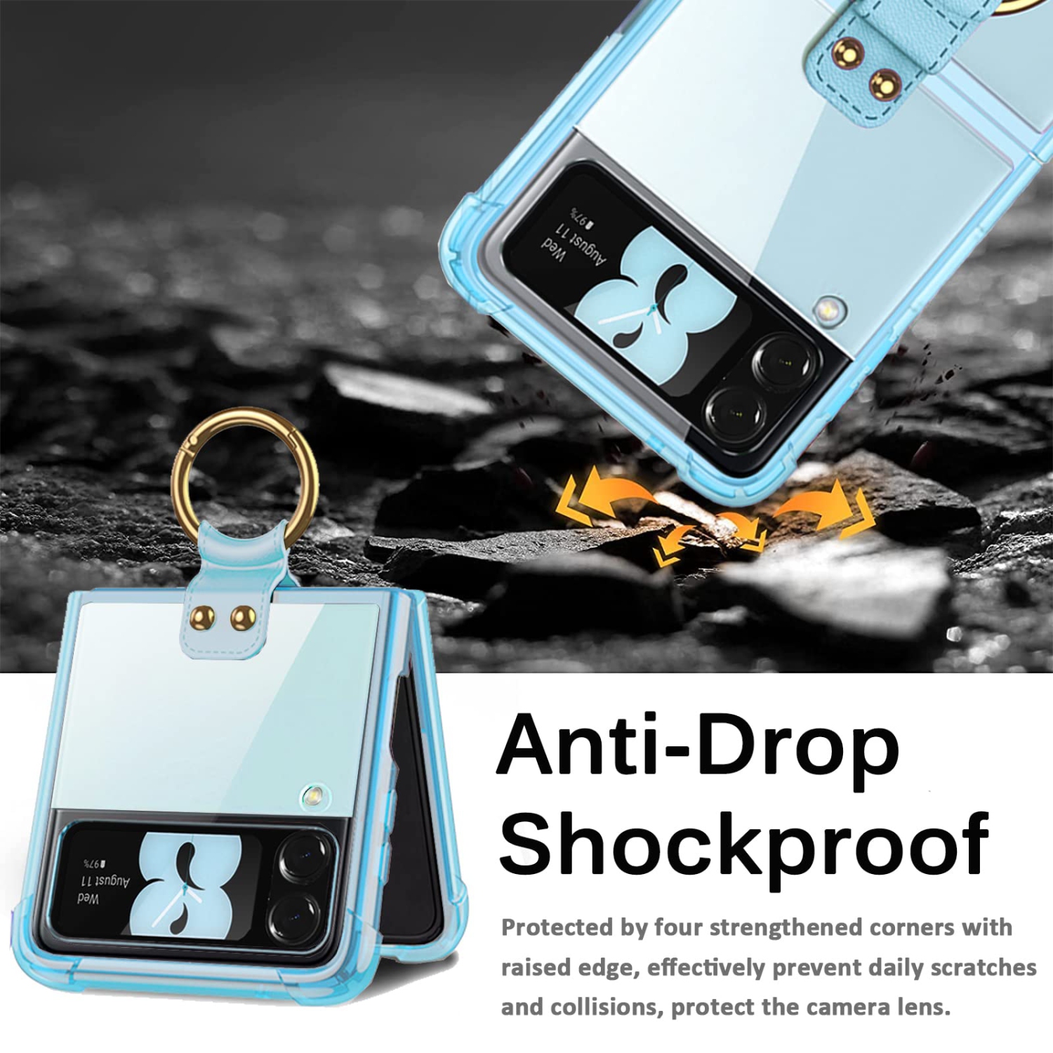 Miimall compatible avec l’étui transparent Z Flip 4 de Samsung avec stylet S Pen, l’étui à rabat Galaxy Z Flip 4 avec support à anneau, les PC