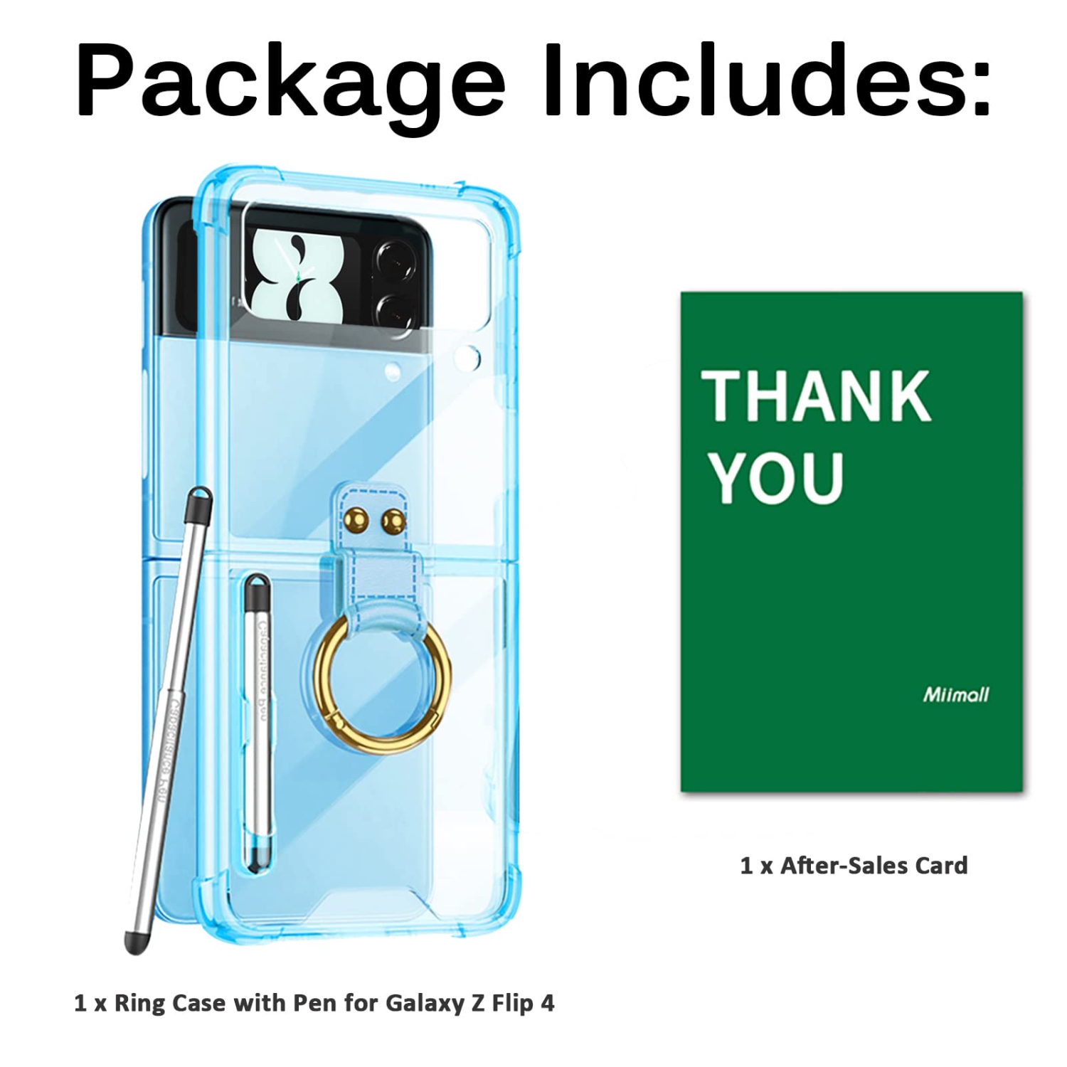 Miimall compatible avec l’étui transparent Z Flip 4 de Samsung avec stylet S Pen, l’étui à rabat Galaxy Z Flip 4 avec support à anneau, les PC