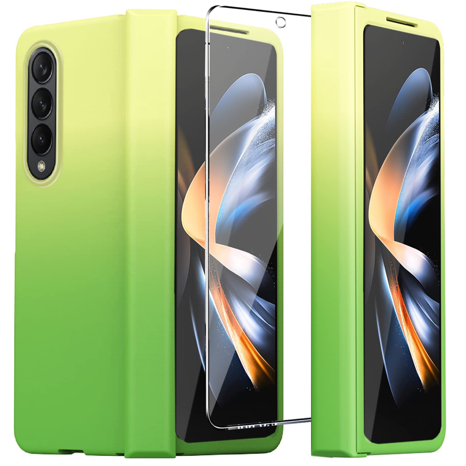 NINKI Compatible Samsung Galaxy Z Fold 4 Case with Hinge Protection & Front Screen Protector,Green & Yellow Colorful Full Pr