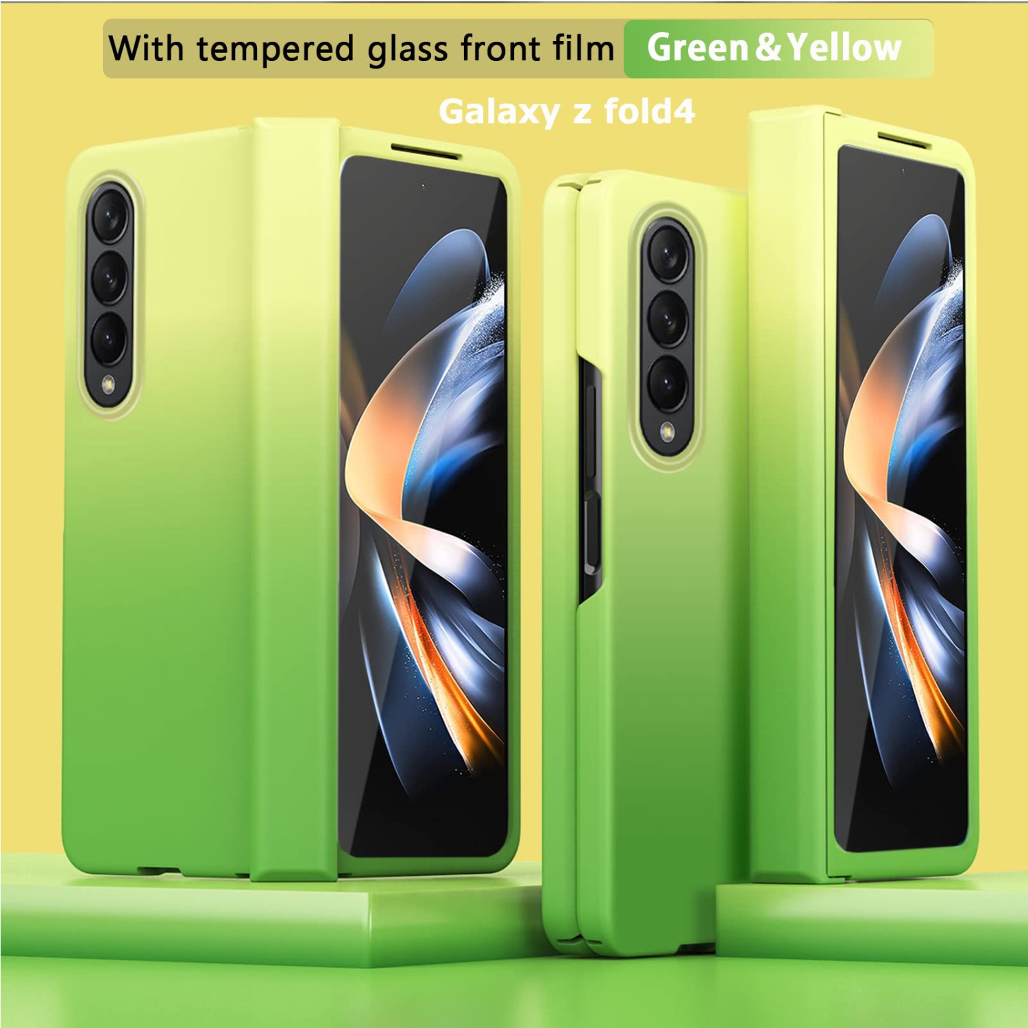 NINKI Compatible Samsung Galaxy Z Fold 4 Case with Hinge Protection & Front Screen Protector,Green & Yellow Colorful Full Pr