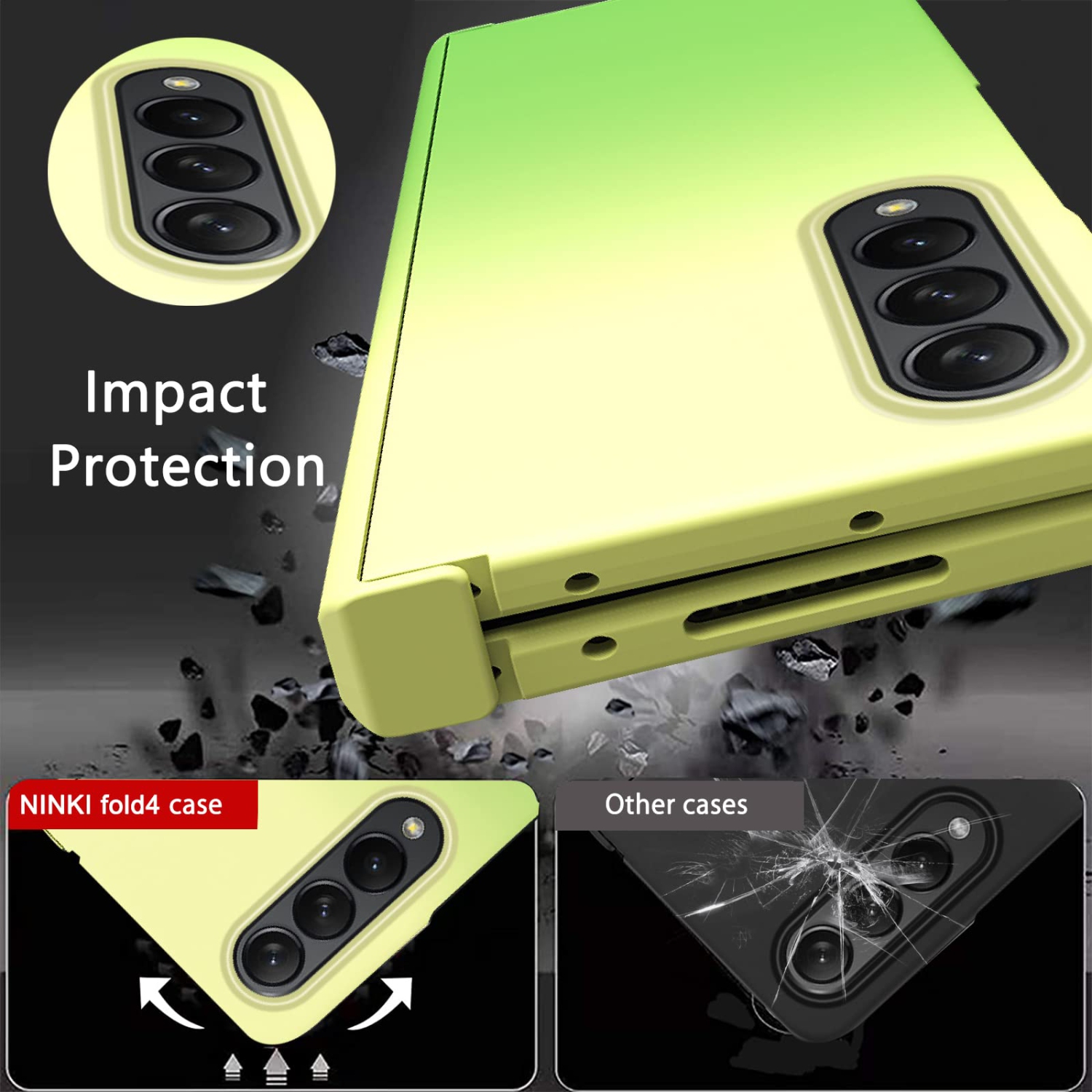 NINKI Compatible Samsung Galaxy Z Fold 4 Case with Hinge Protection & Front Screen Protector,Green & Yellow Colorful Full Pr