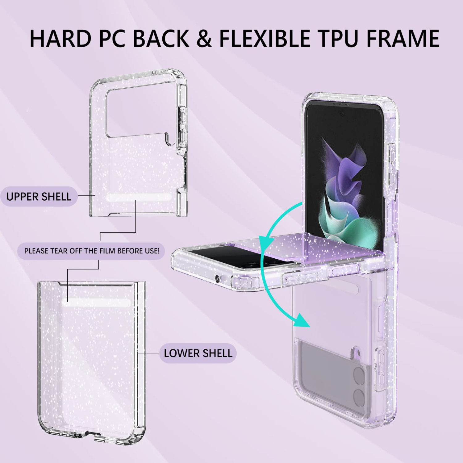 Étui GUAGUA pour Galaxy Z Flip 3 Samsung Étui TPU transparent brillant scintillant mince brillant et antichoc
