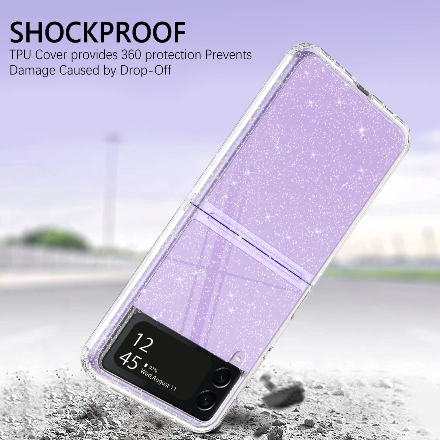 Étui GUAGUA pour Galaxy Z Flip 3 Samsung Étui TPU transparent brillant scintillant mince brillant et antichoc