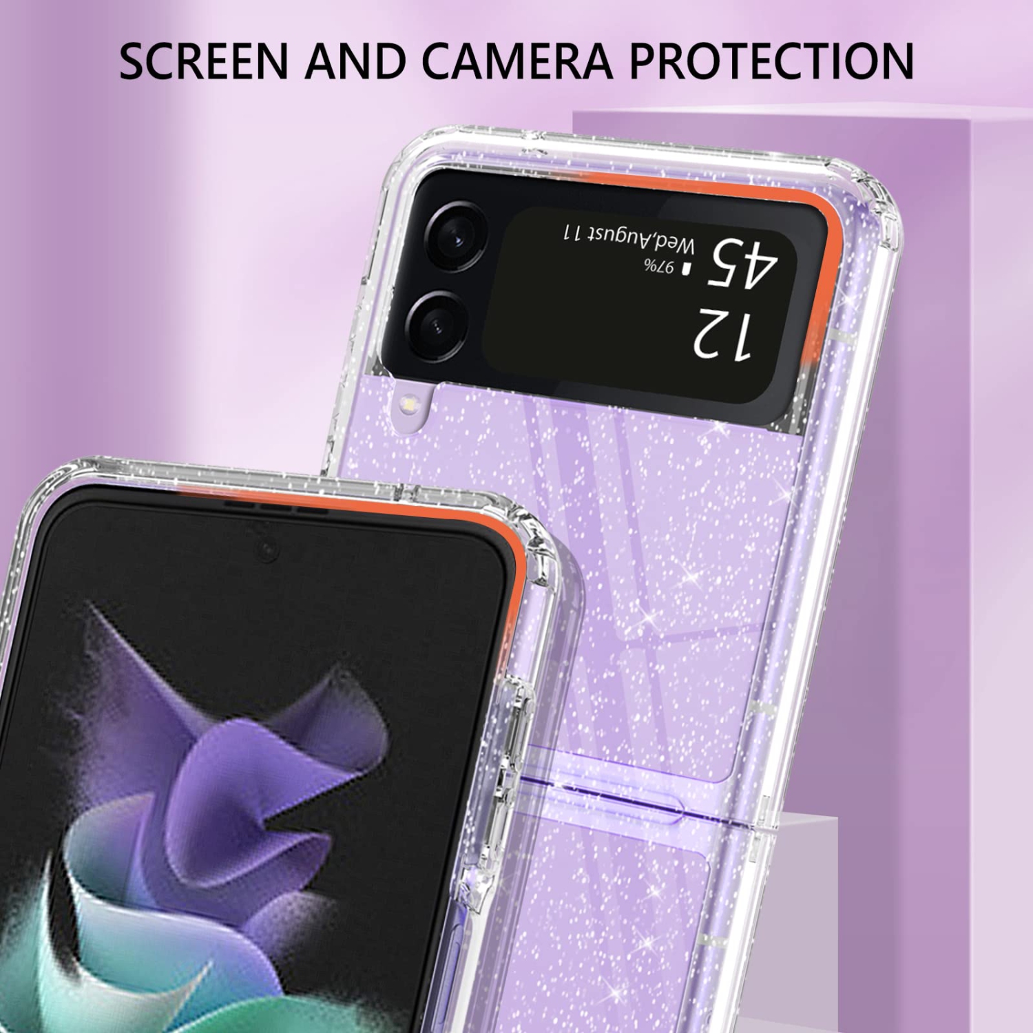 Étui GUAGUA pour Galaxy Z Flip 3 Samsung Étui TPU transparent brillant scintillant mince brillant et antichoc