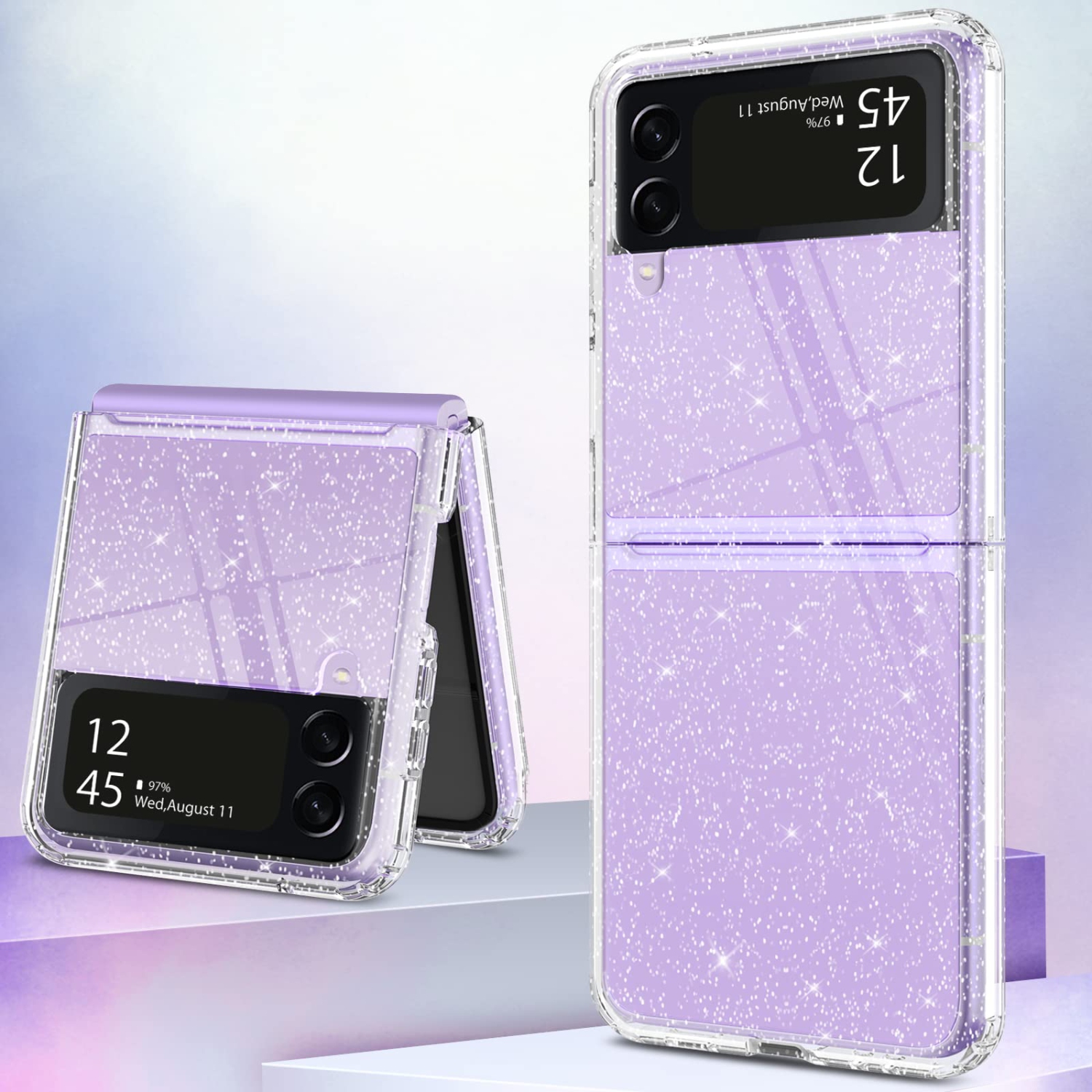 Étui GUAGUA pour Galaxy Z Flip 3 Samsung Étui TPU transparent brillant scintillant mince brillant et antichoc