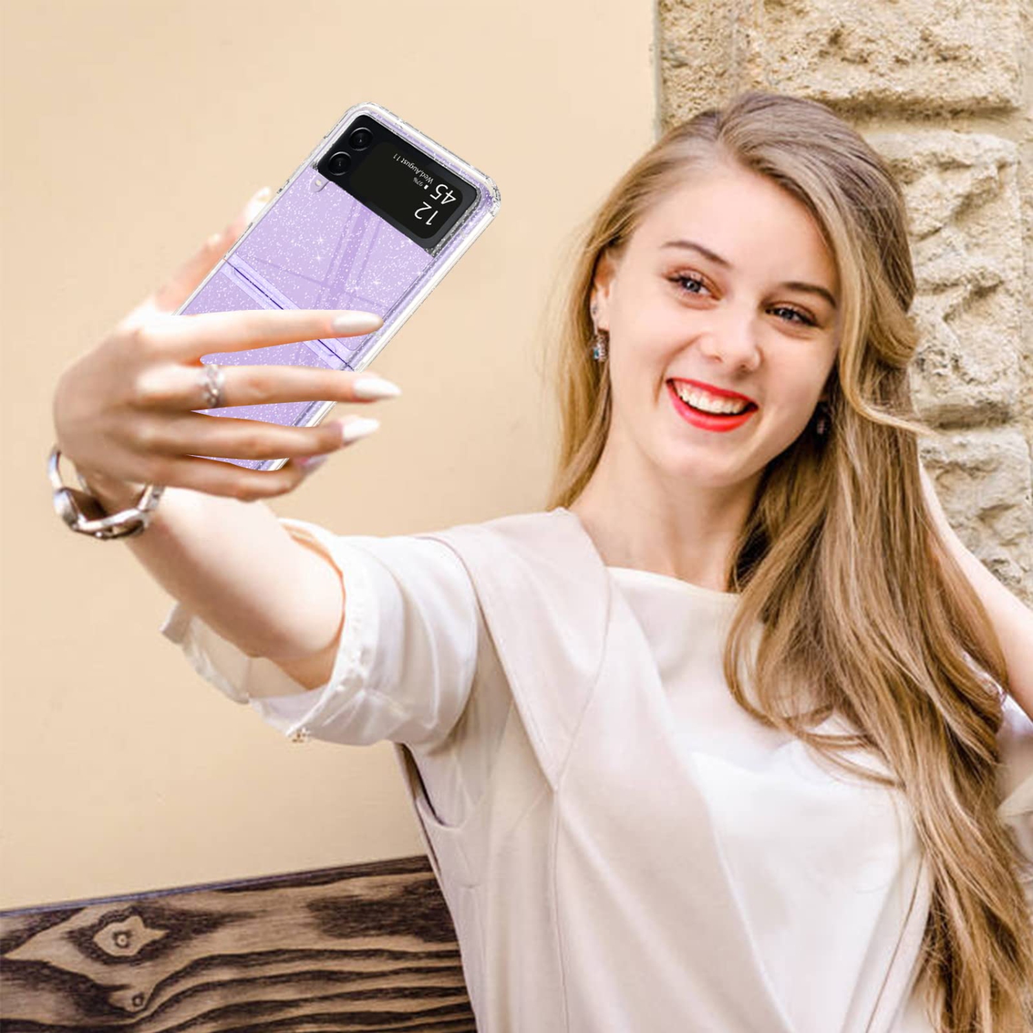 Étui GUAGUA pour Galaxy Z Flip 3 Samsung Étui TPU transparent brillant scintillant mince brillant et antichoc