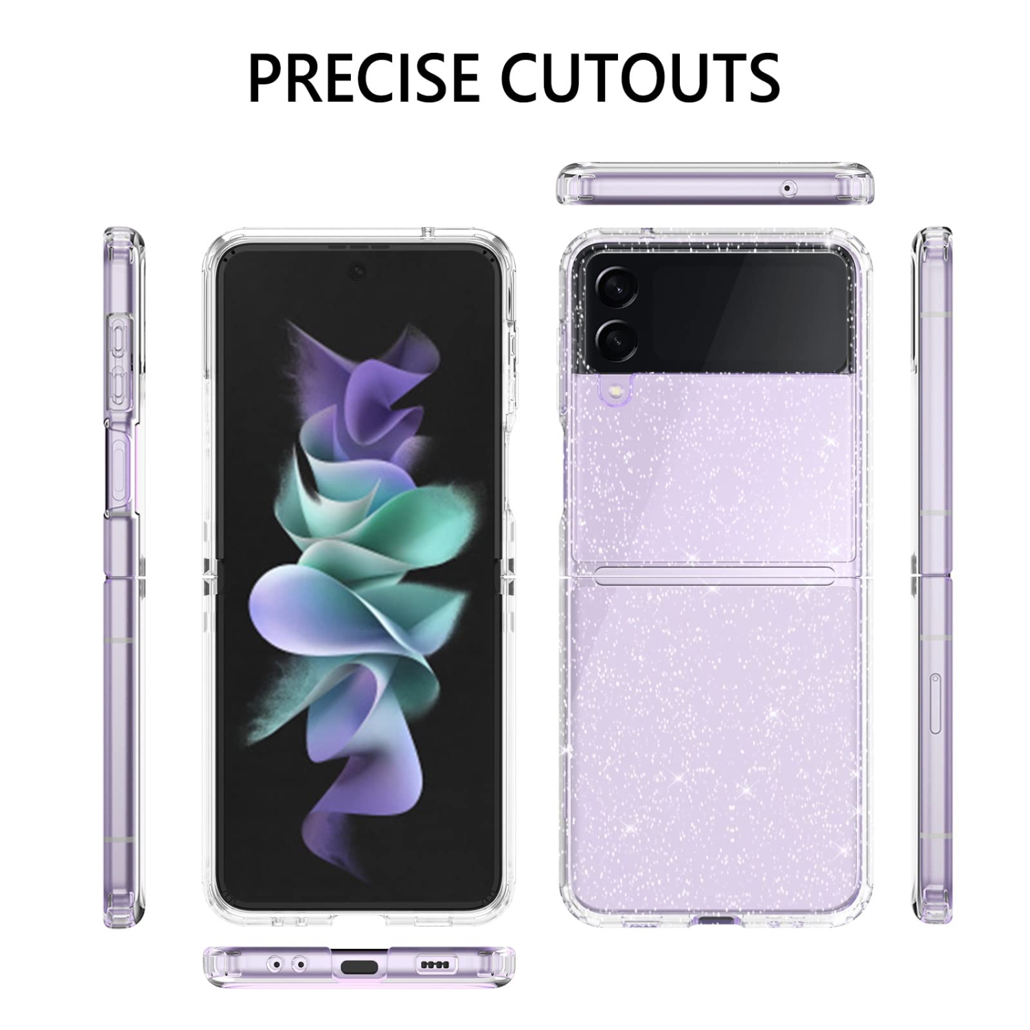 Étui GUAGUA pour Galaxy Z Flip 3 Samsung Étui TPU transparent brillant scintillant mince brillant et antichoc